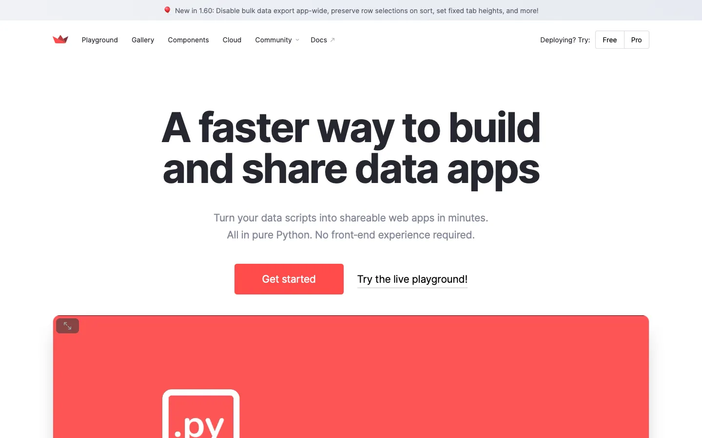 streamlit.io - Landing Screenshot Preview