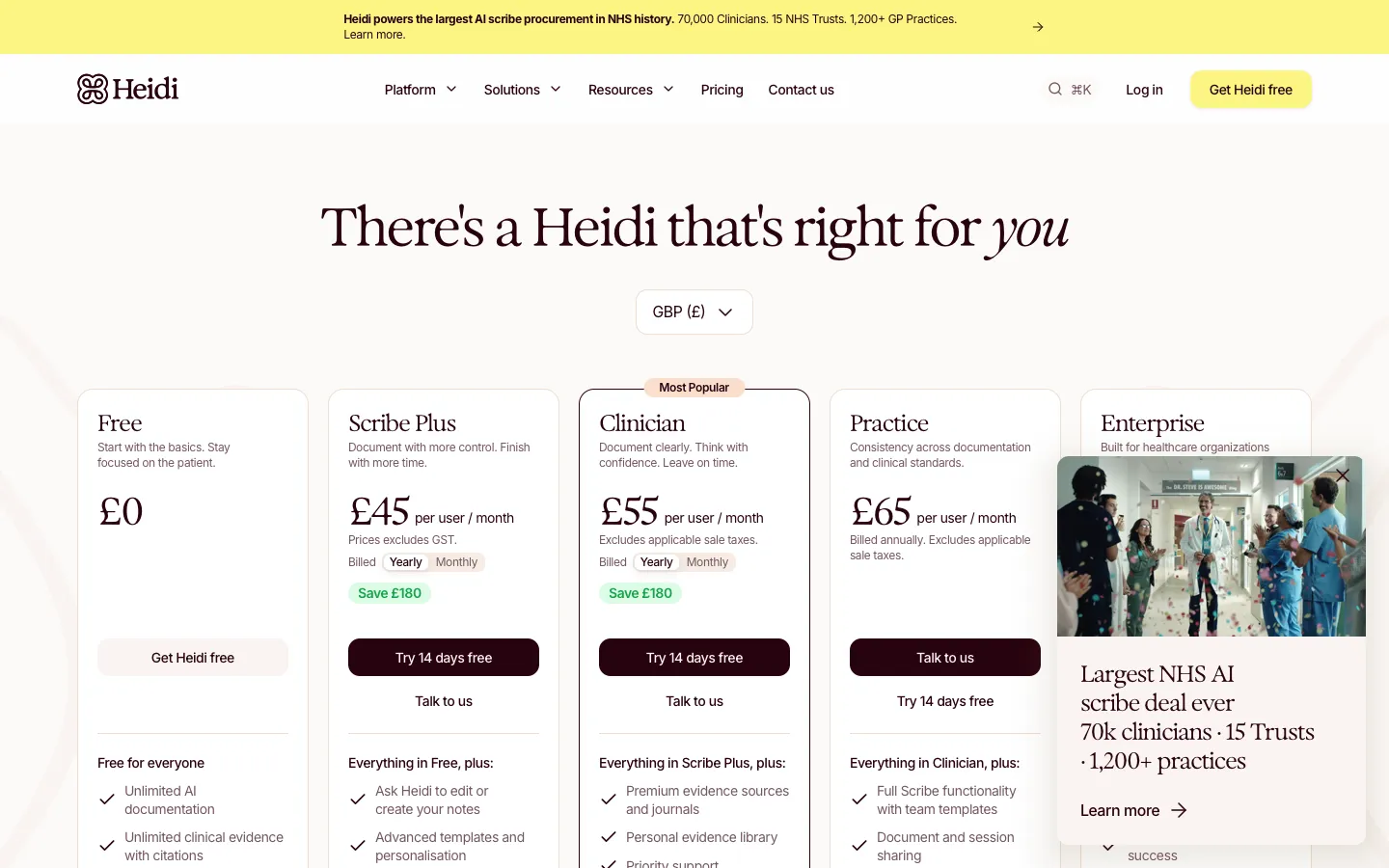 heidihealth.com - Pricing Screenshot Preview