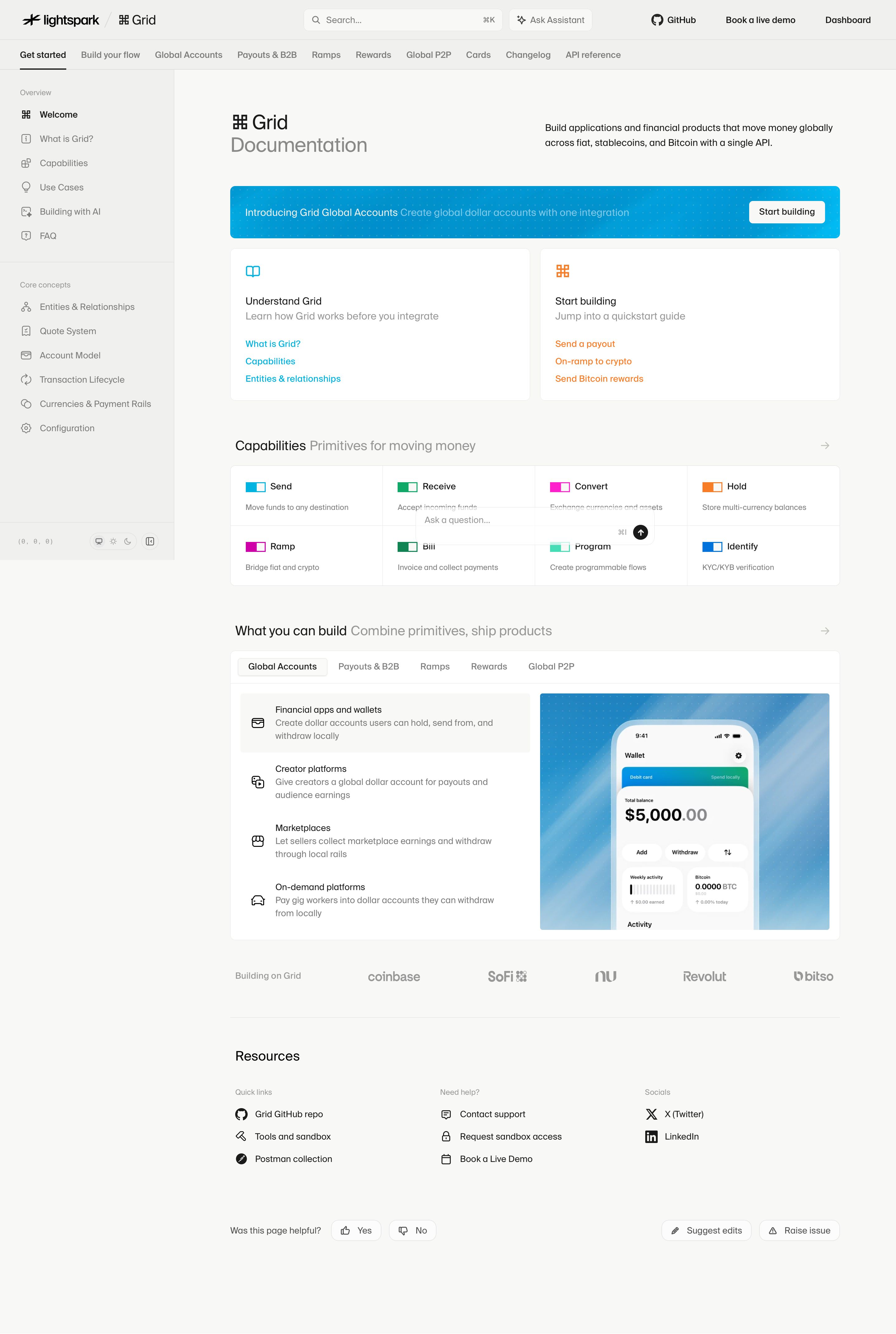 lightspark.com - Welcome - Grid API Documentation - Desktop Screenshot