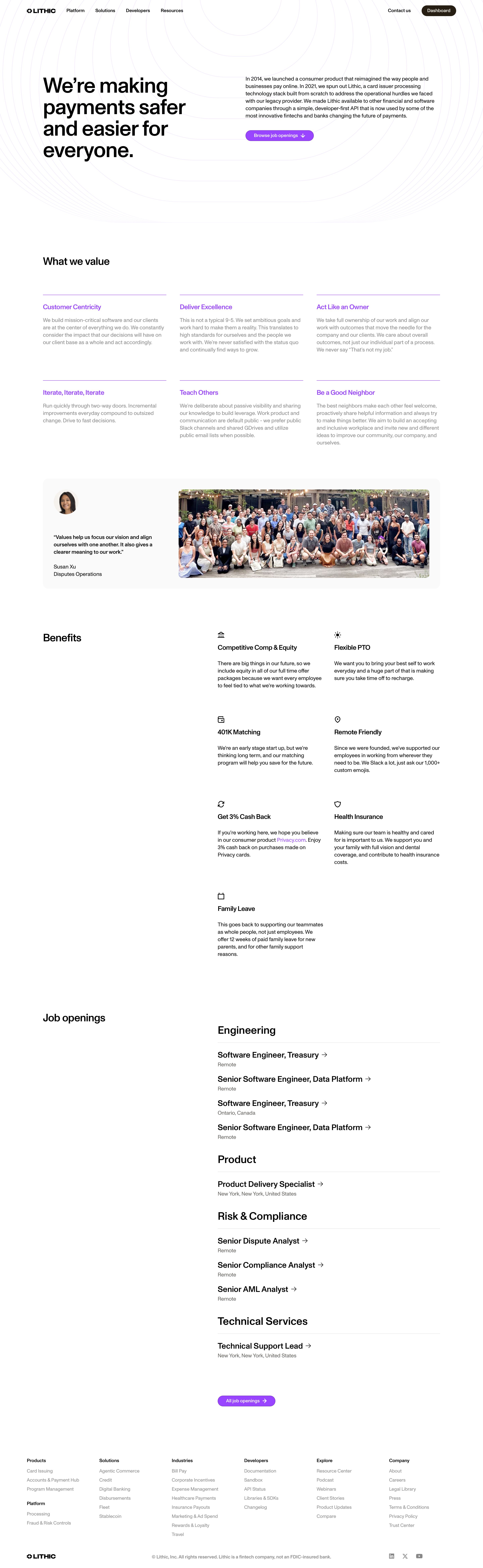 lithic.com - Fintech Careers | Join the Future of Financial Innovation at Lithic - Desktop - Mon Aug 03 2026 17:19:25 GMT+0000 (Coordinated Universal Time) Screenshot