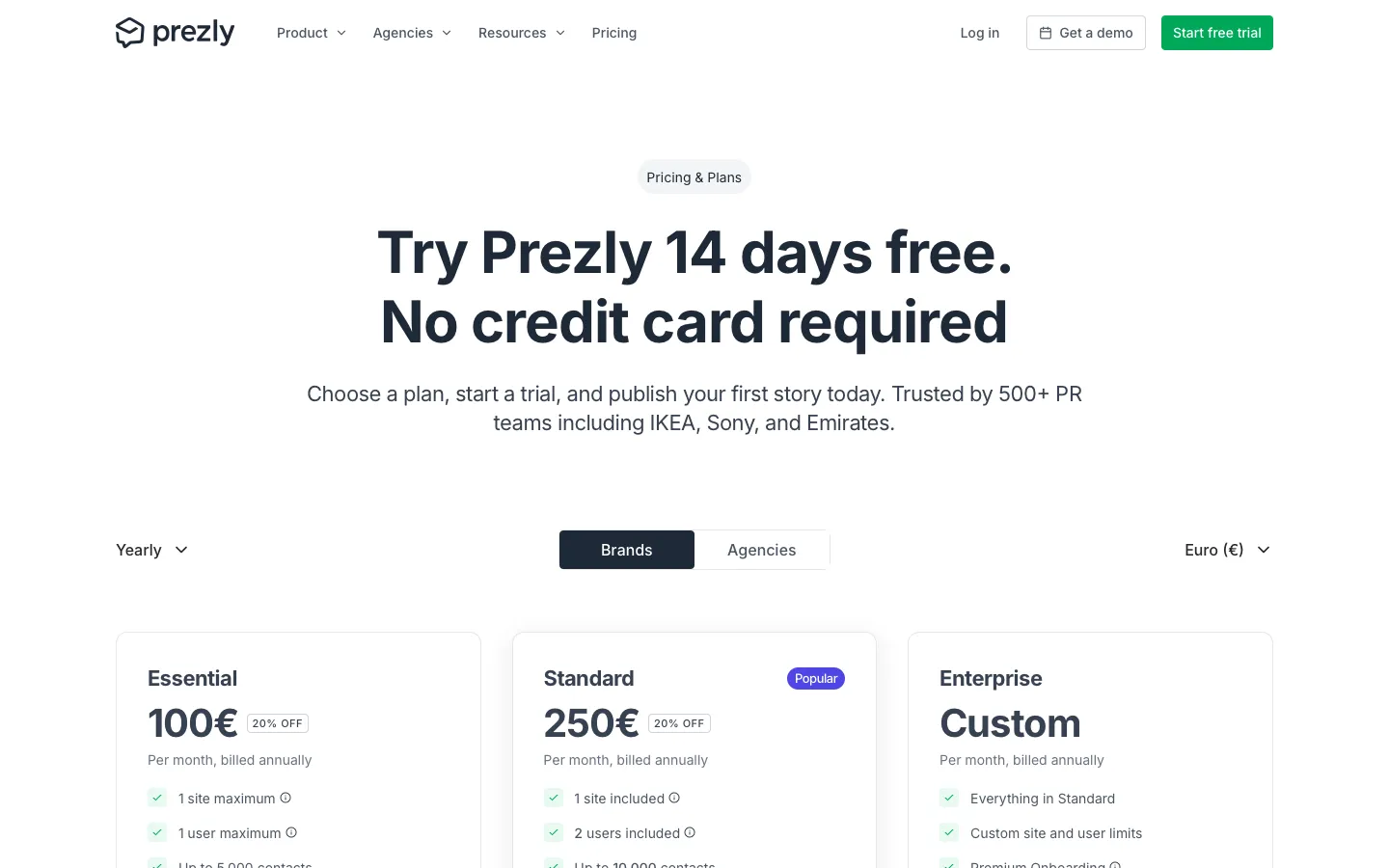prezly.com - Pricing Screenshot Preview