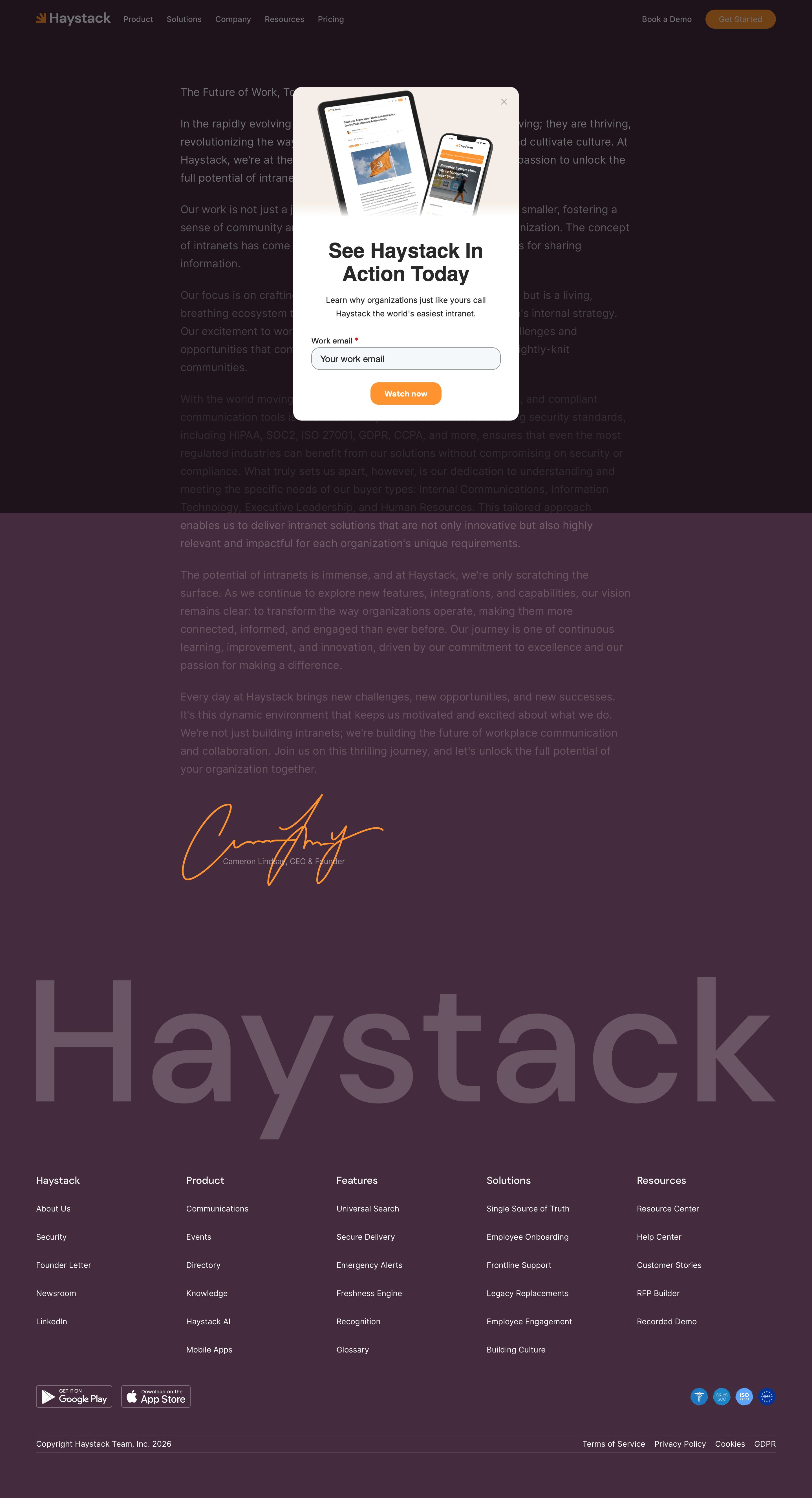 haystackteam.com - Haystack | Our Vision for the Employee Experience - Desktop - Wed Jul 29 2026 13:18:25 GMT+0000 (Coordinated Universal Time) Screenshot