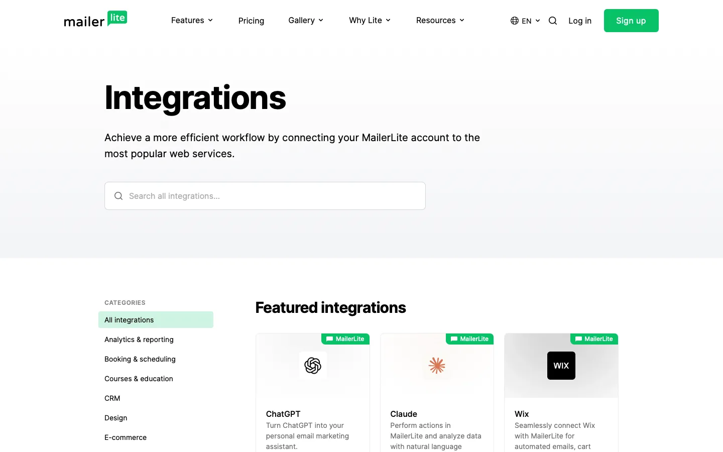 mailerlite.com - Integrations Screenshot Preview