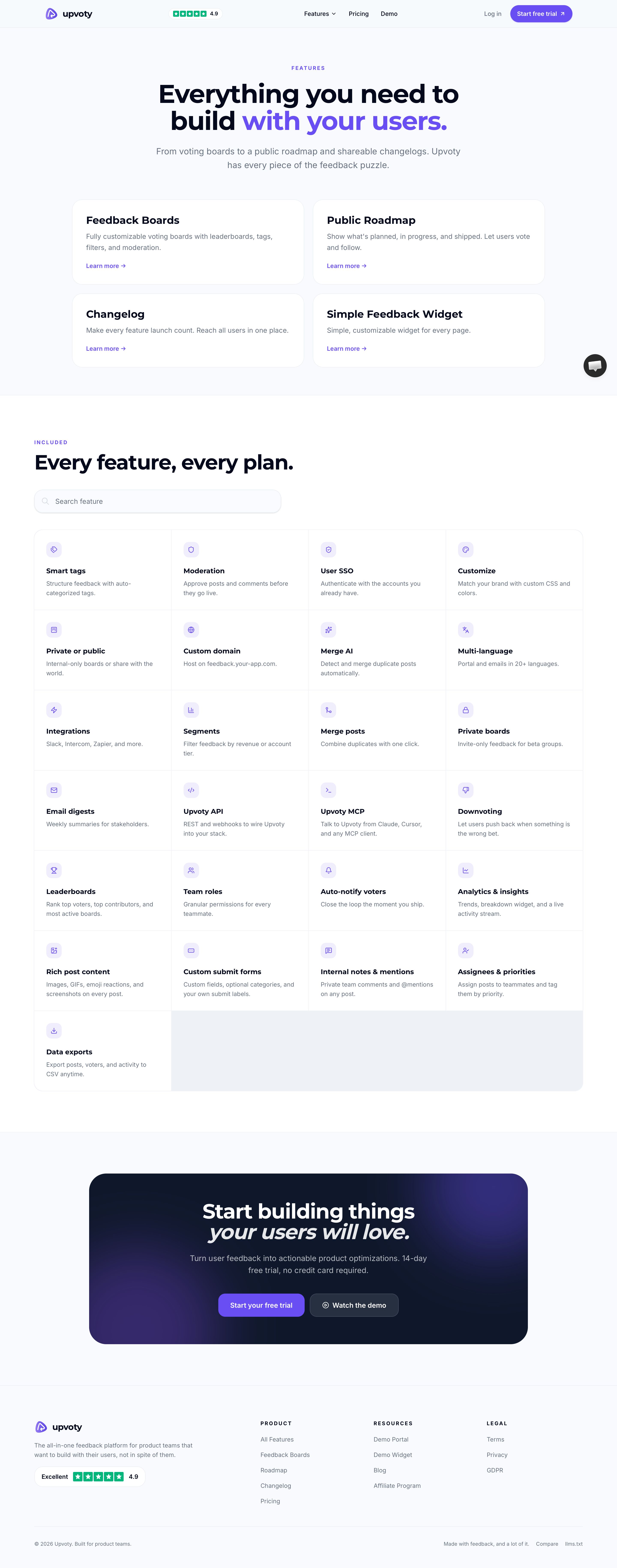 upvoty.com - All features: Upvoty - Desktop Screenshot