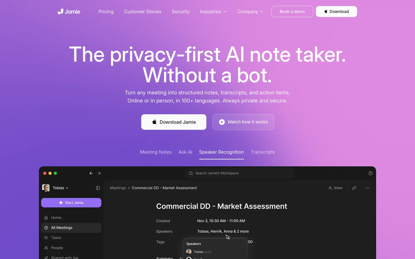 meetjamie.ai - Landing Screenshot Preview