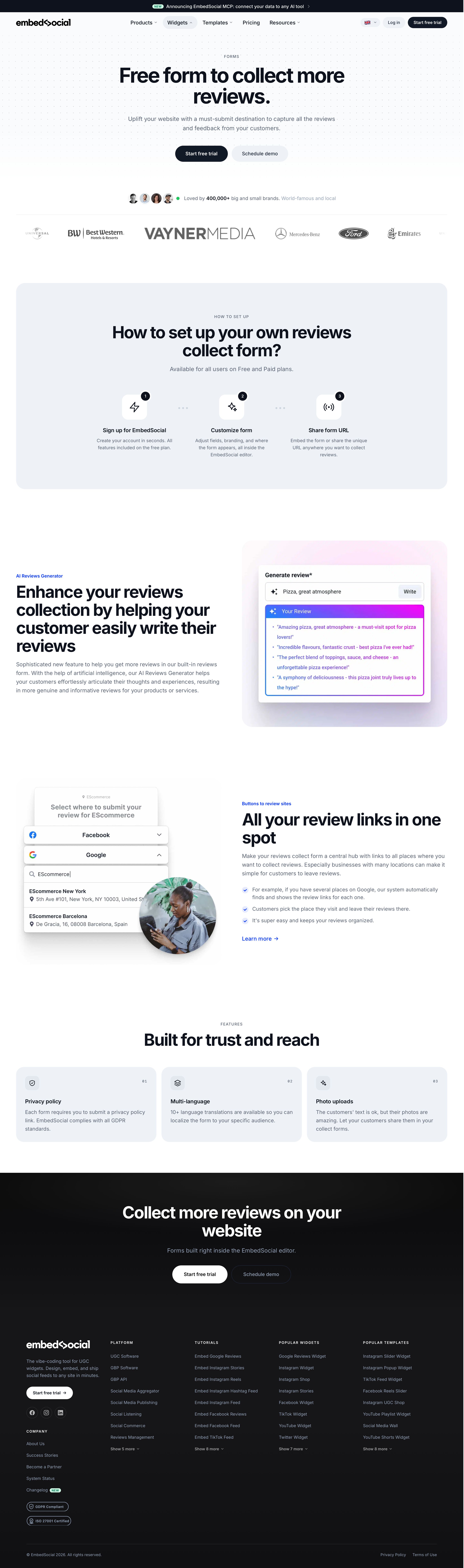 embedsocial.com - Leave a Review Forms | EmbedSocial - Desktop Screenshot