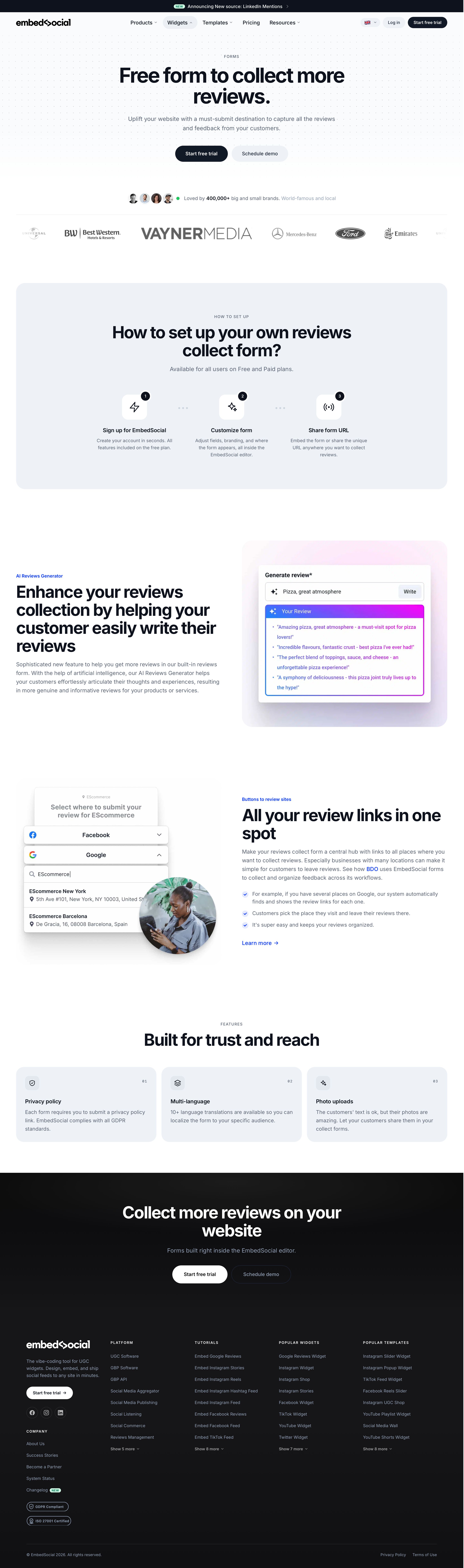 embedsocial.com - Leave a Review Forms | EmbedSocial - Desktop - Sat Aug 01 2026 10:08:43 GMT+0000 (Coordinated Universal Time) Screenshot
