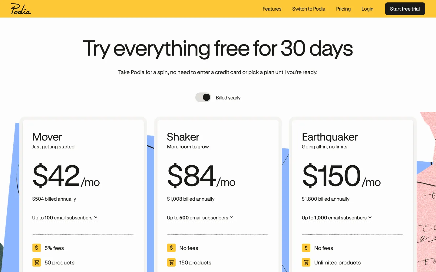 podia.com - Pricing Screenshot Preview