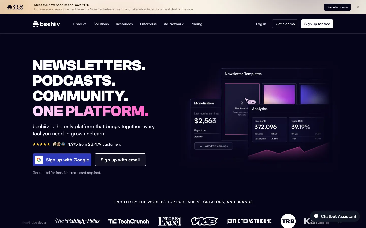beehiiv.com - Landing Screenshot Preview