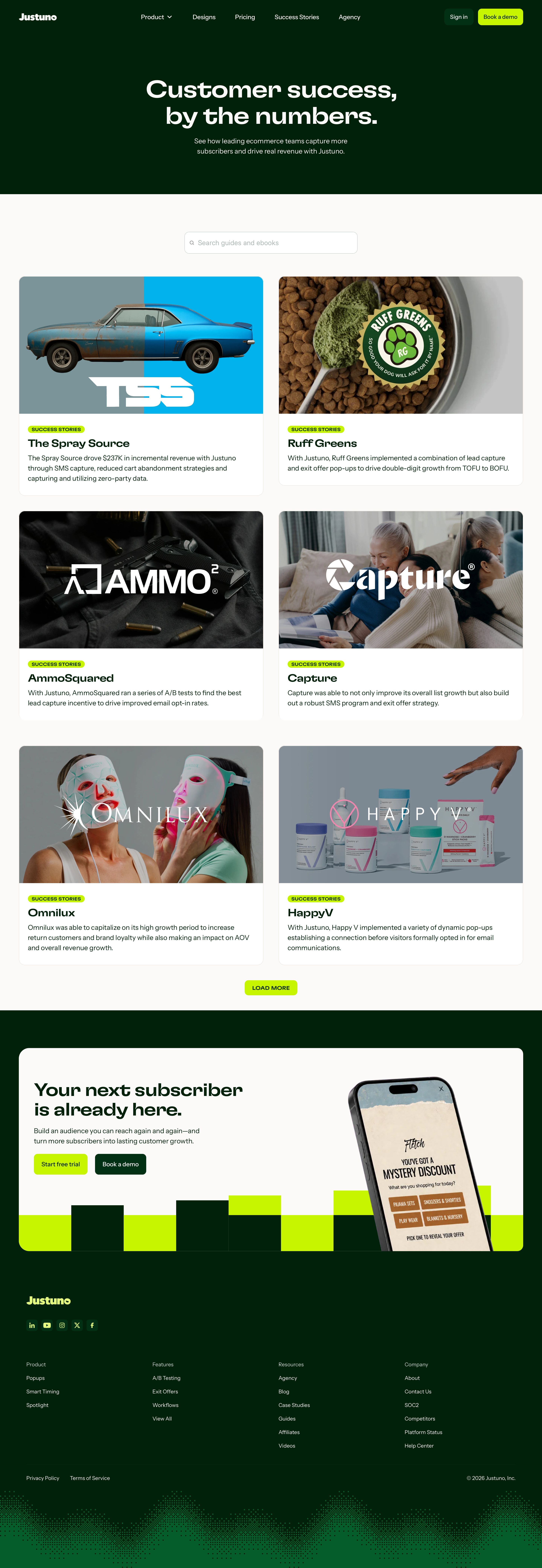 justuno.com - Justuno | Case Studies & Success Stories - Desktop - Mon Aug 03 2026 15:05:42 GMT+0000 (Coordinated Universal Time) Screenshot