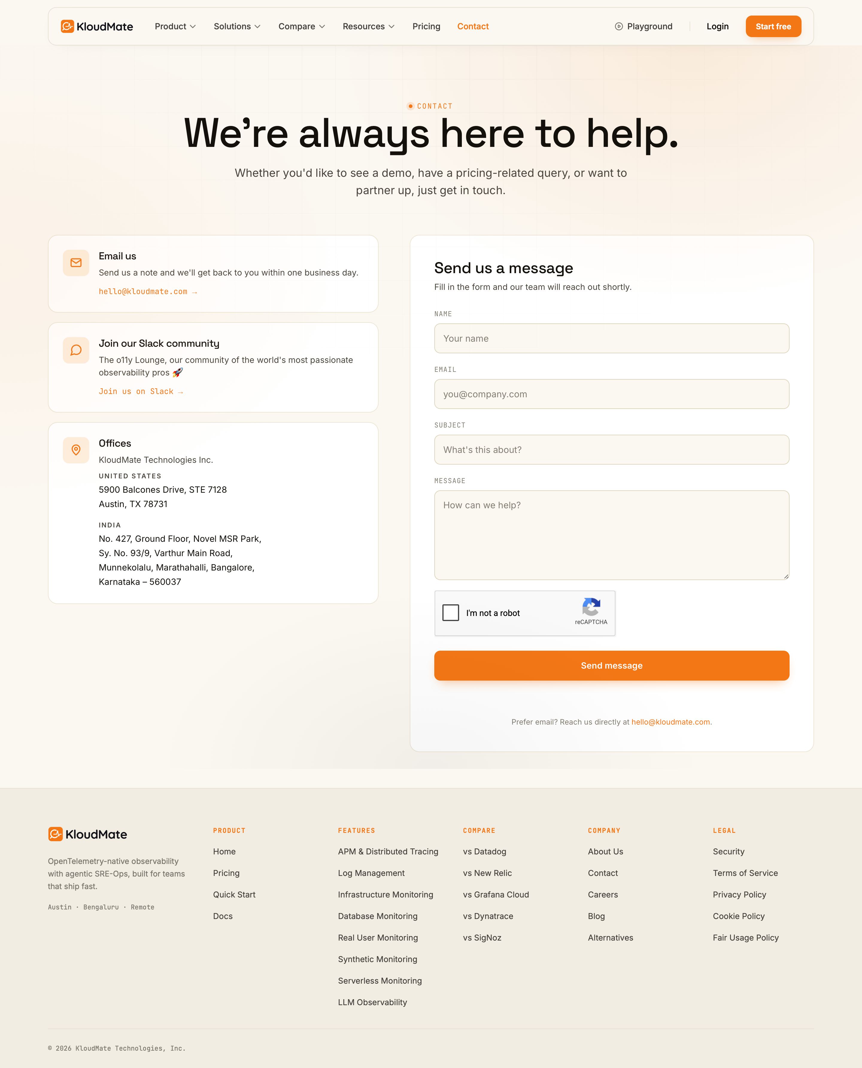 kloudmate.com - Contact Us | KloudMate - Desktop - Sat Aug 01 2026 15:23:14 GMT+0000 (Coordinated Universal Time) Screenshot