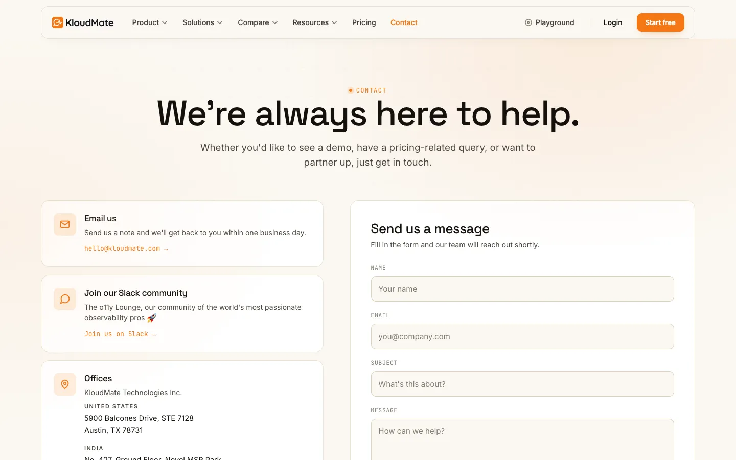 kloudmate.com - Contact Screenshot Preview