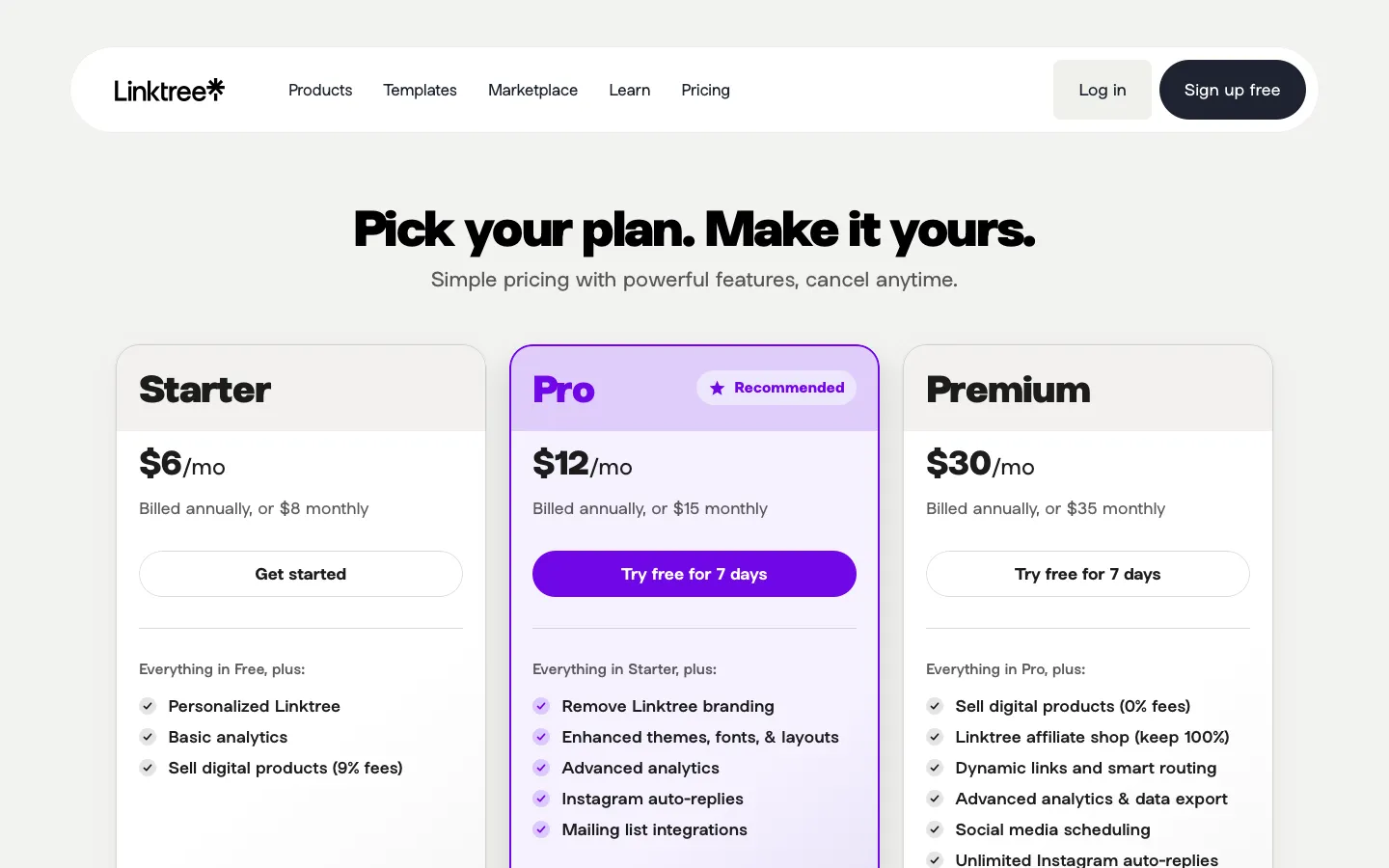 linktr.ee - Pricing Screenshot Preview