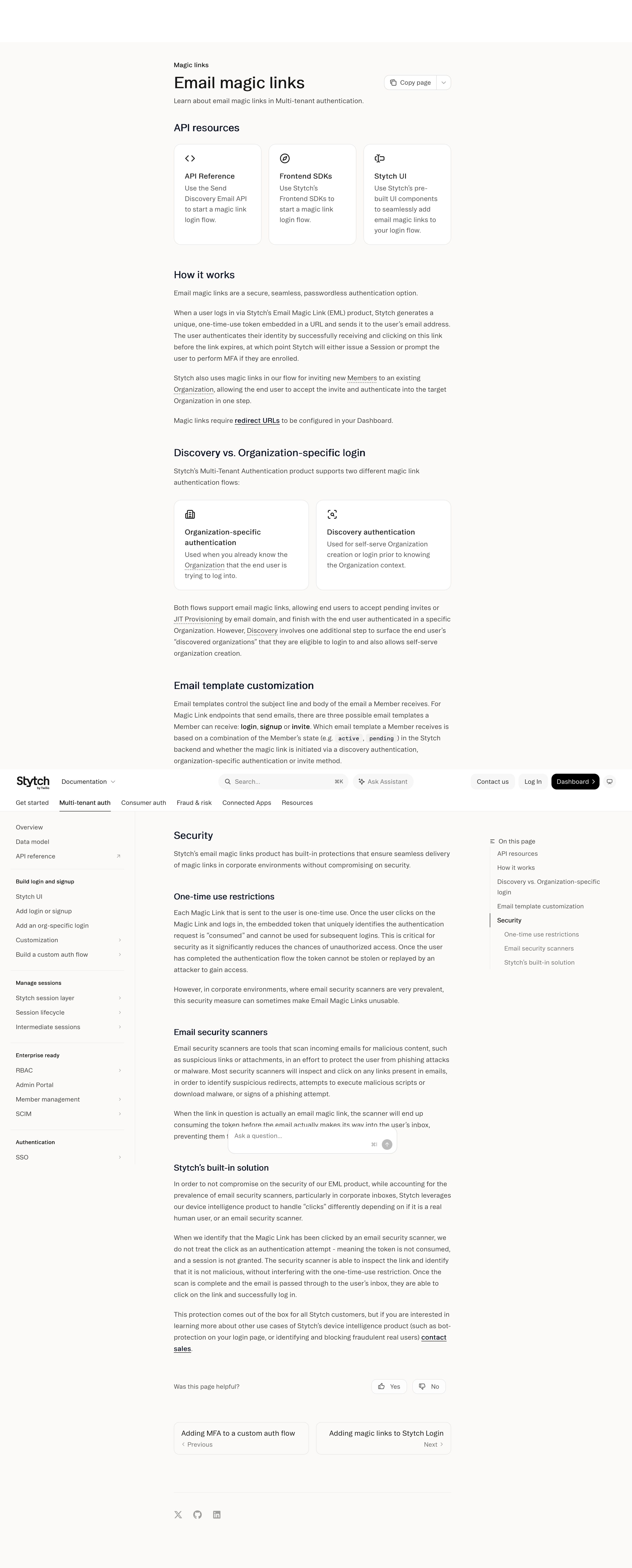 stytch.com - Email magic links - Stytch Docs - Desktop Screenshot