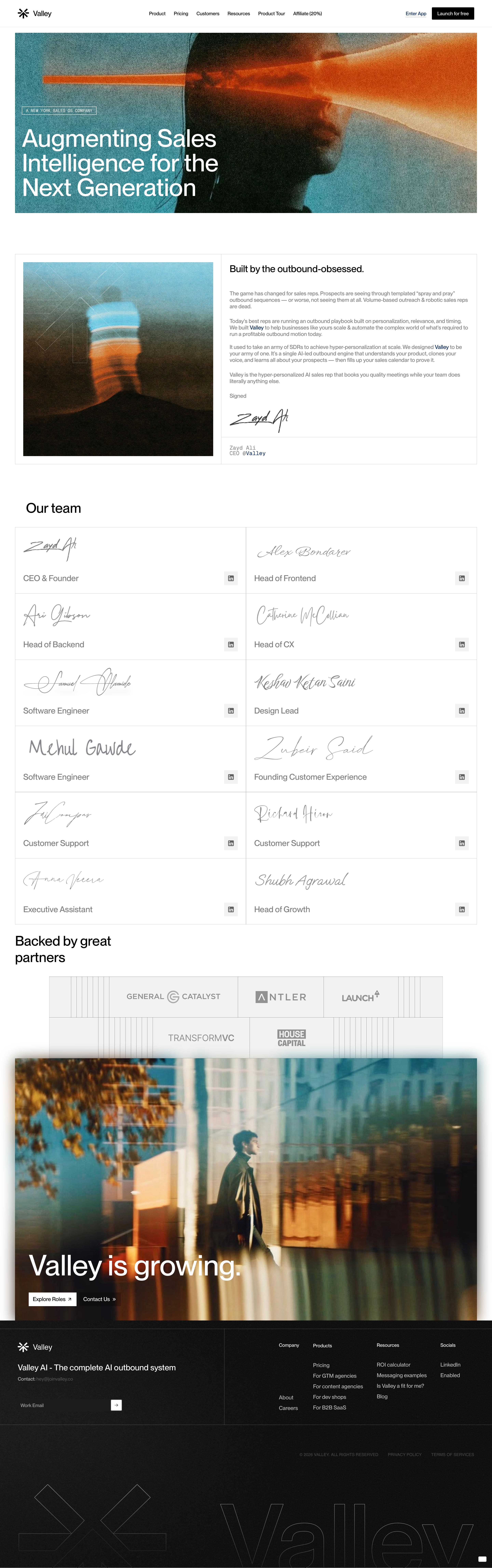 joinvalley.co - About Valley AI - Why We Built the Complete Outbound System - Desktop - Thu Aug 06 2026 18:53:24 GMT+0000 (Coordinated Universal Time) Screenshot