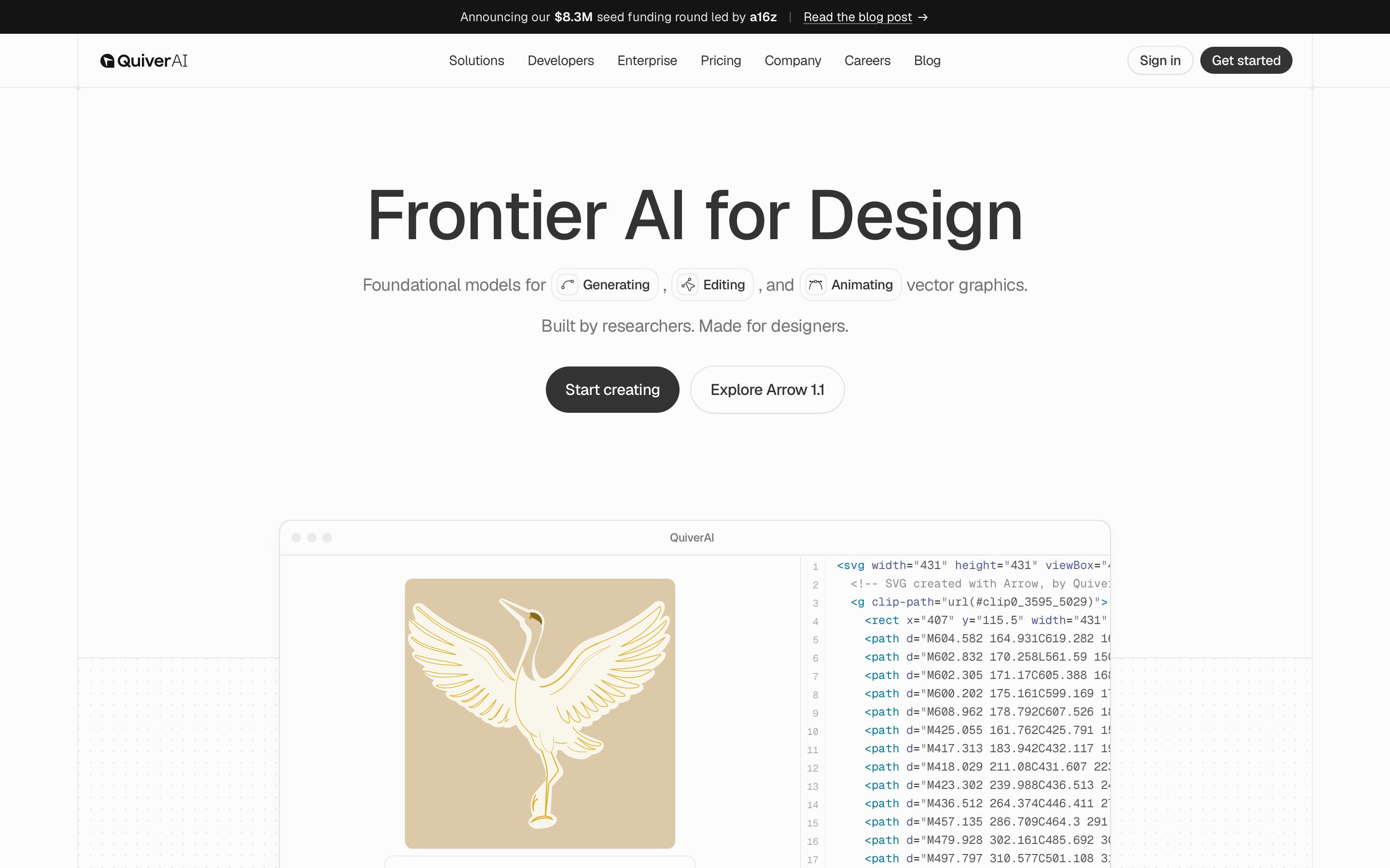 quiver.ai - QuiverAI – Building the Future of Vector Design - Desktop Screenshot