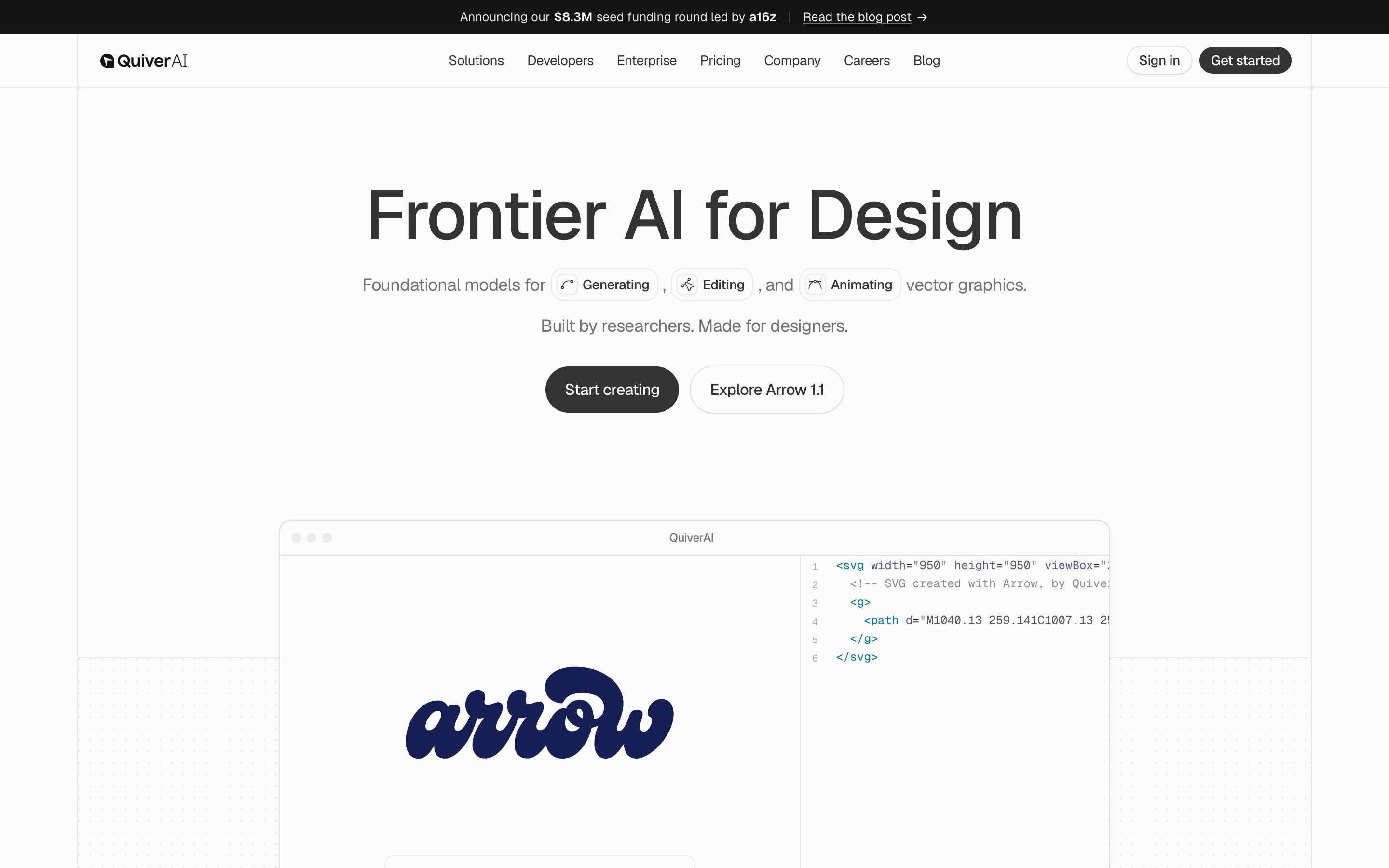 quiver.ai - QuiverAI – Building the Future of Vector Design - Desktop - Sat Aug 01 2026 19:31:13 GMT+0000 (Coordinated Universal Time) Screenshot