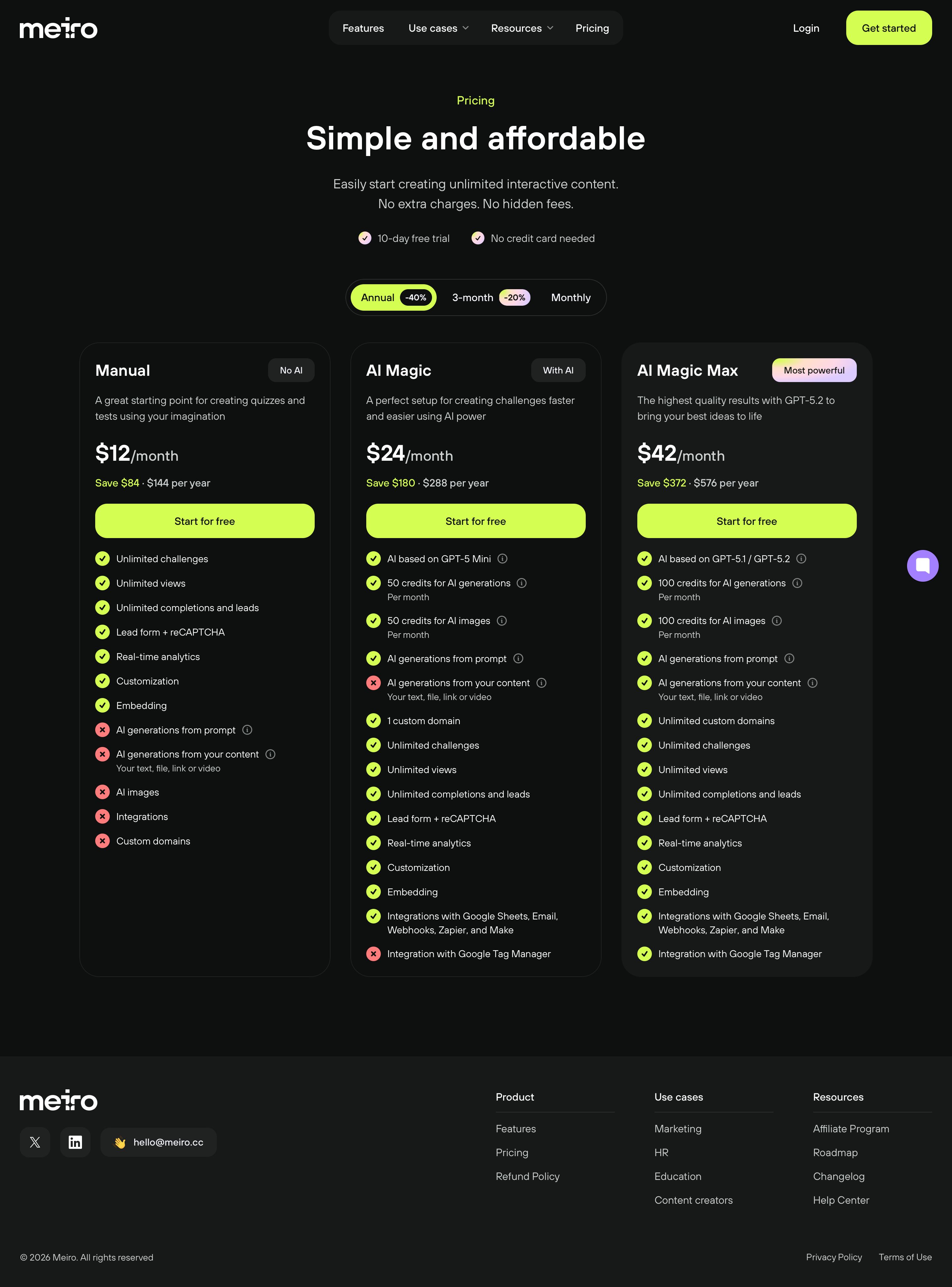 meiro.cc - Pricing · Meiro - Desktop Screenshot