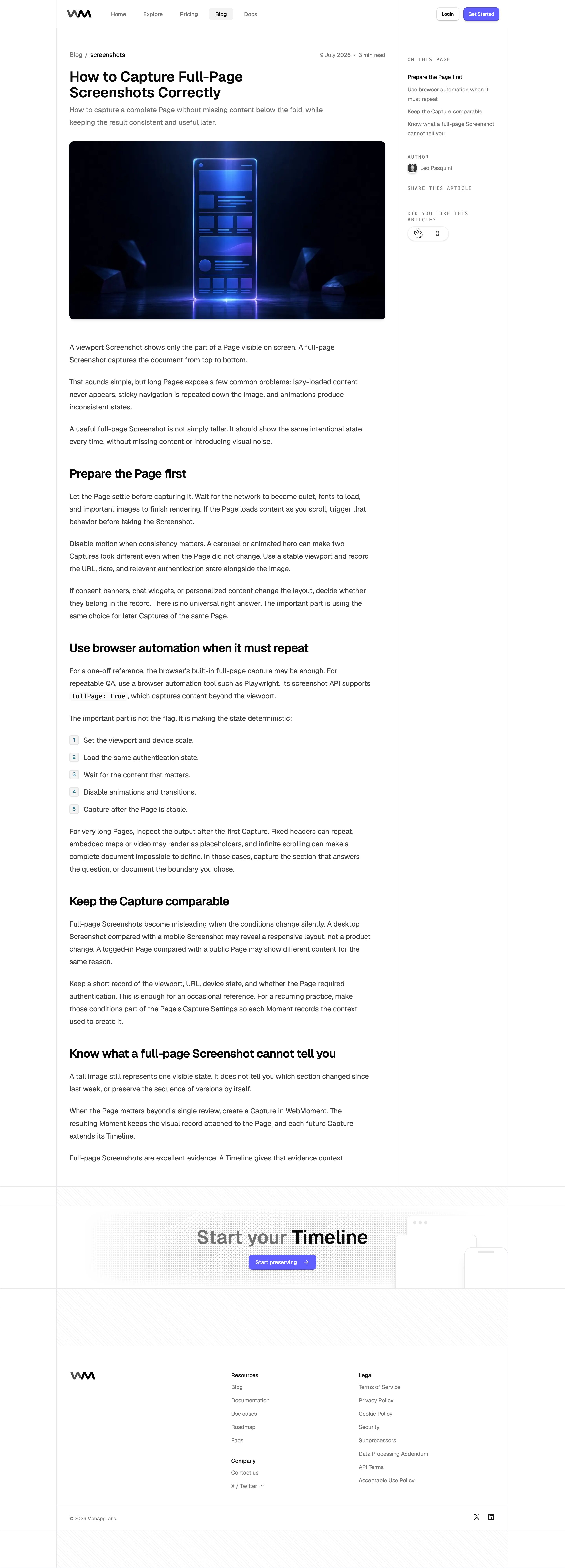 webmoment.app - How to Capture Full-Page Screenshots Correctly | WebMoment - Desktop - Sat Jul 25 2026 08:48:03 GMT+0000 (Coordinated Universal Time) Screenshot