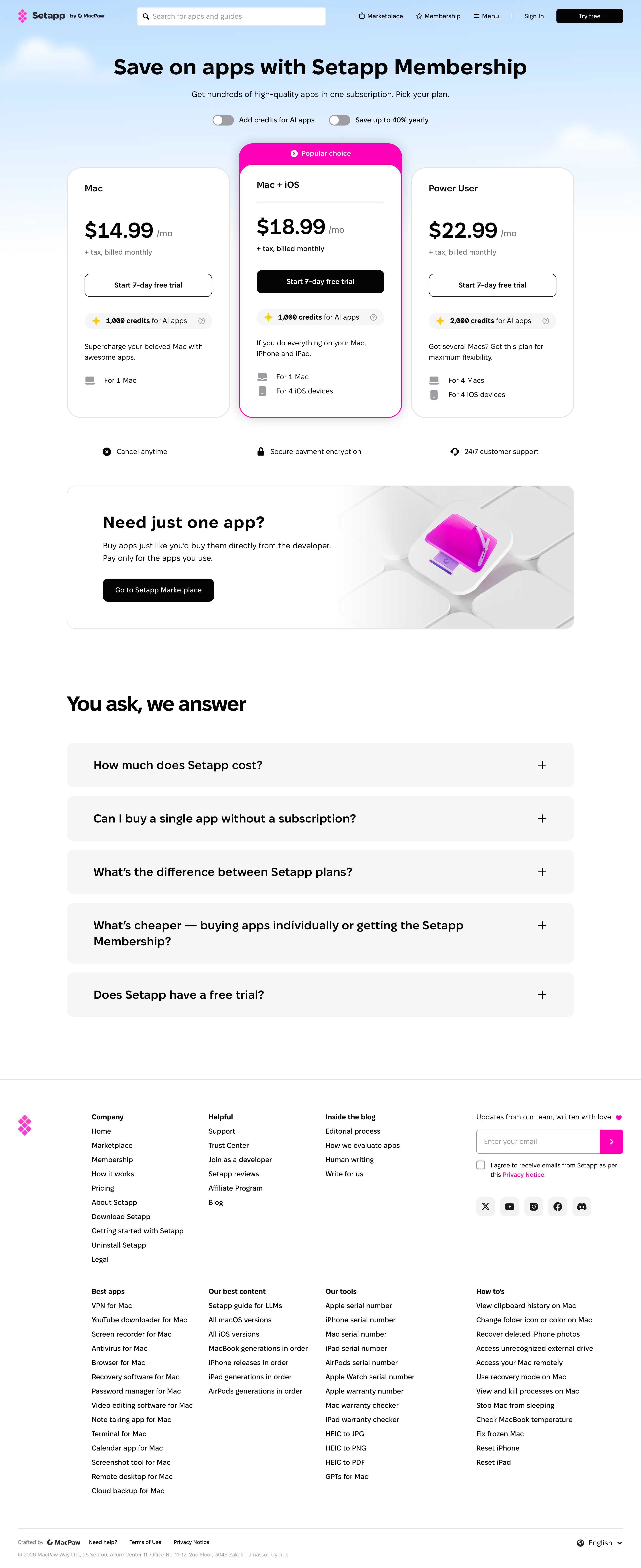 setapp.com - Setapp pricing: Save on apps with Setapp membership | Setapp - Desktop Screenshot