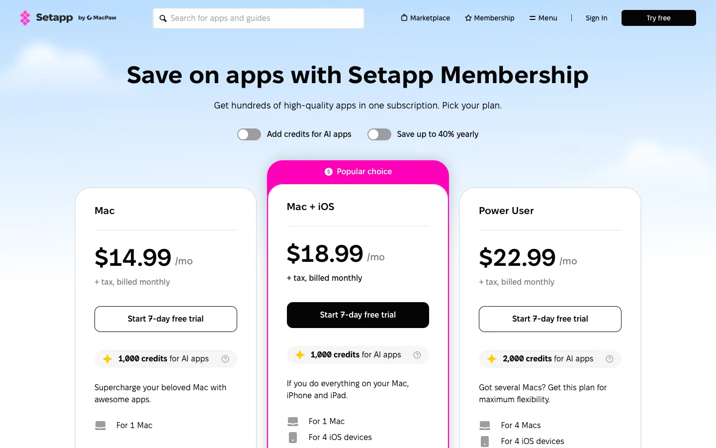 setapp.com - Pricing Screenshot Preview