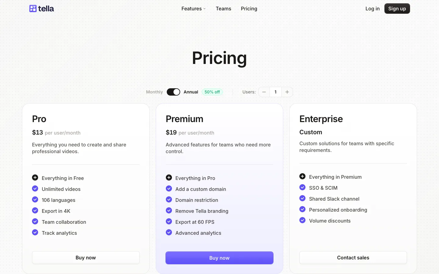 tella.tv - Pricing Screenshot Preview