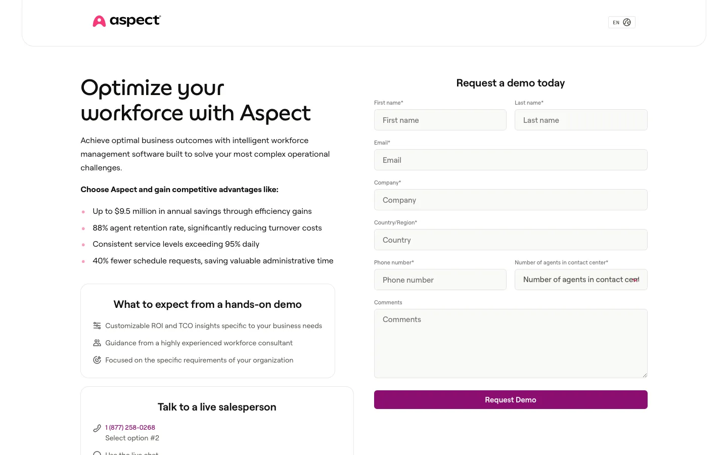 aspect.com - Book a demo Screenshot Preview