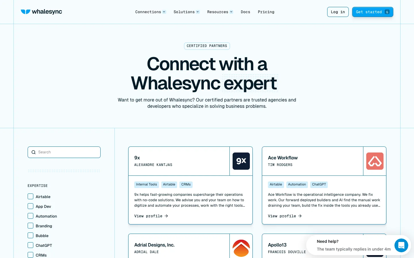 whalesync.com - Partners Screenshot Preview