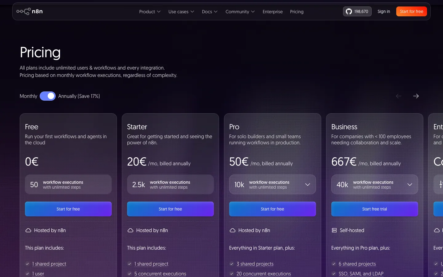 n8n.io - Pricing Screenshot Preview