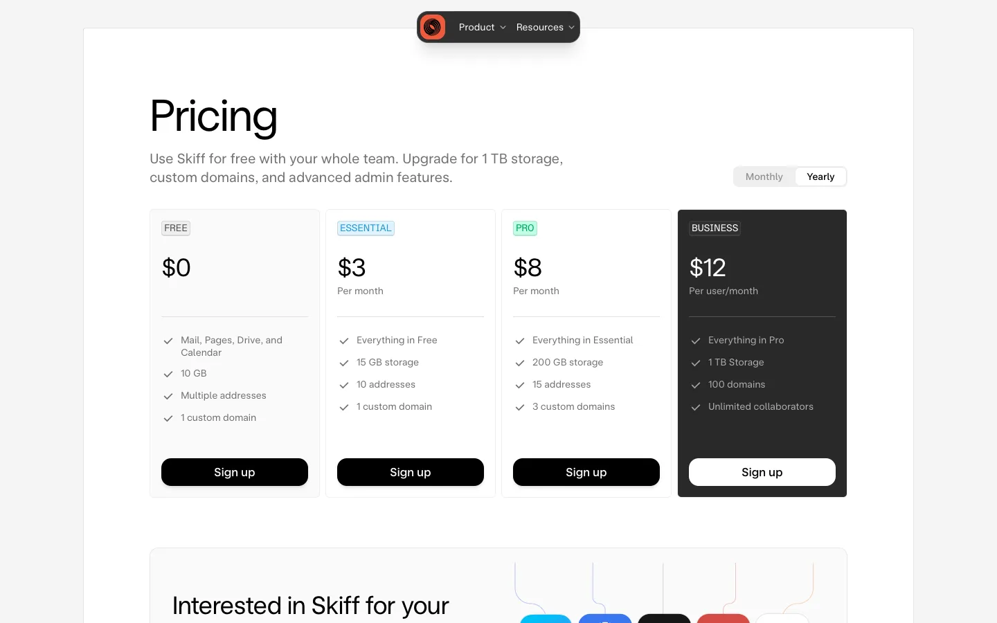 skiff.com - Pricing Screenshot Preview