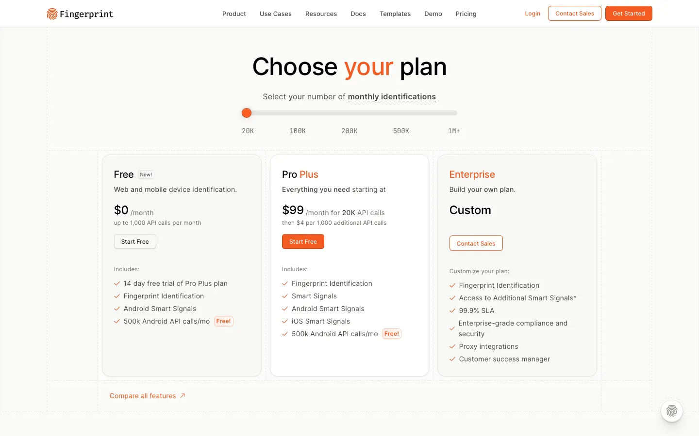 fingerprint.com - Pricing Screenshot Preview