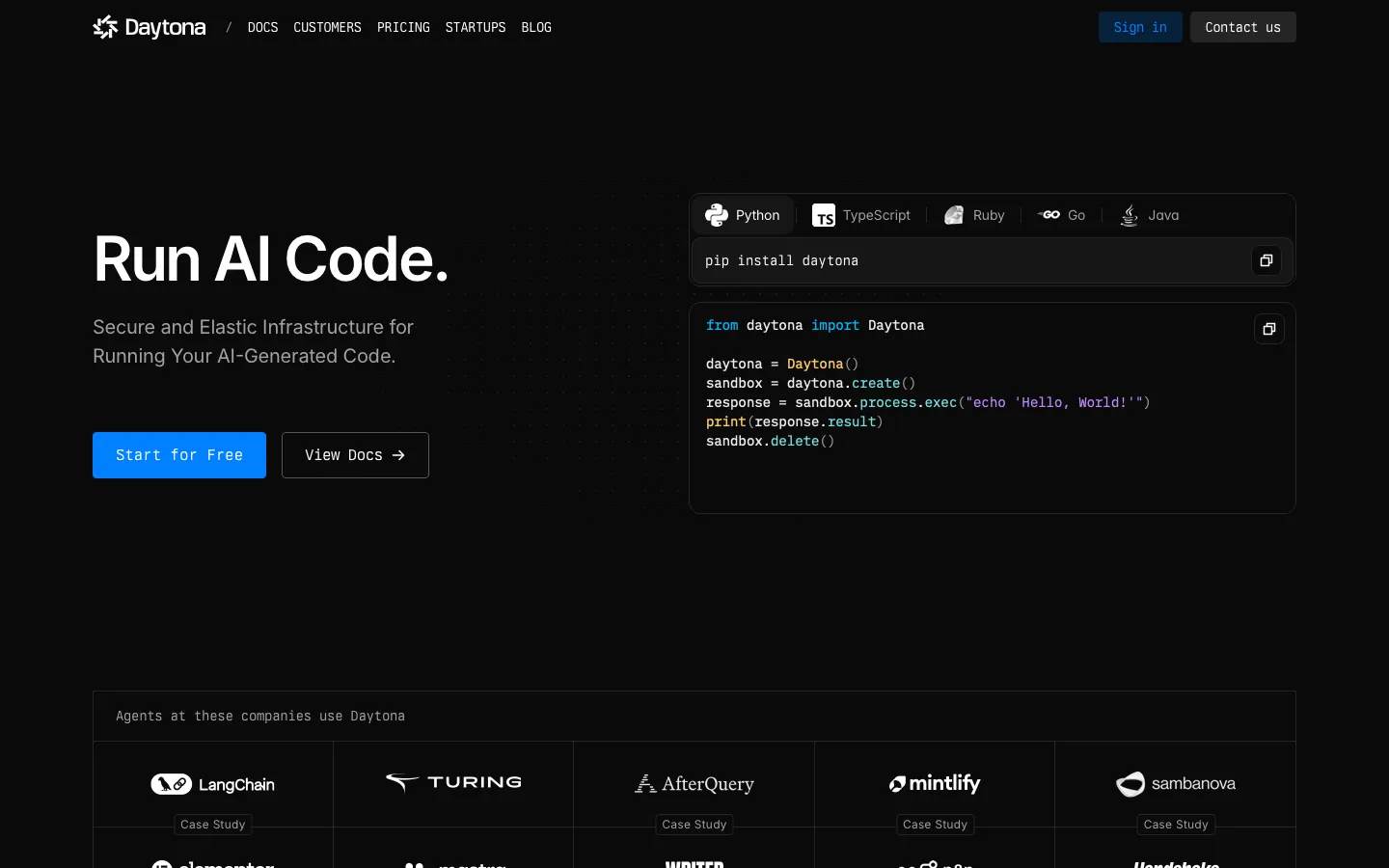 daytona.io - Landing Screenshot Preview