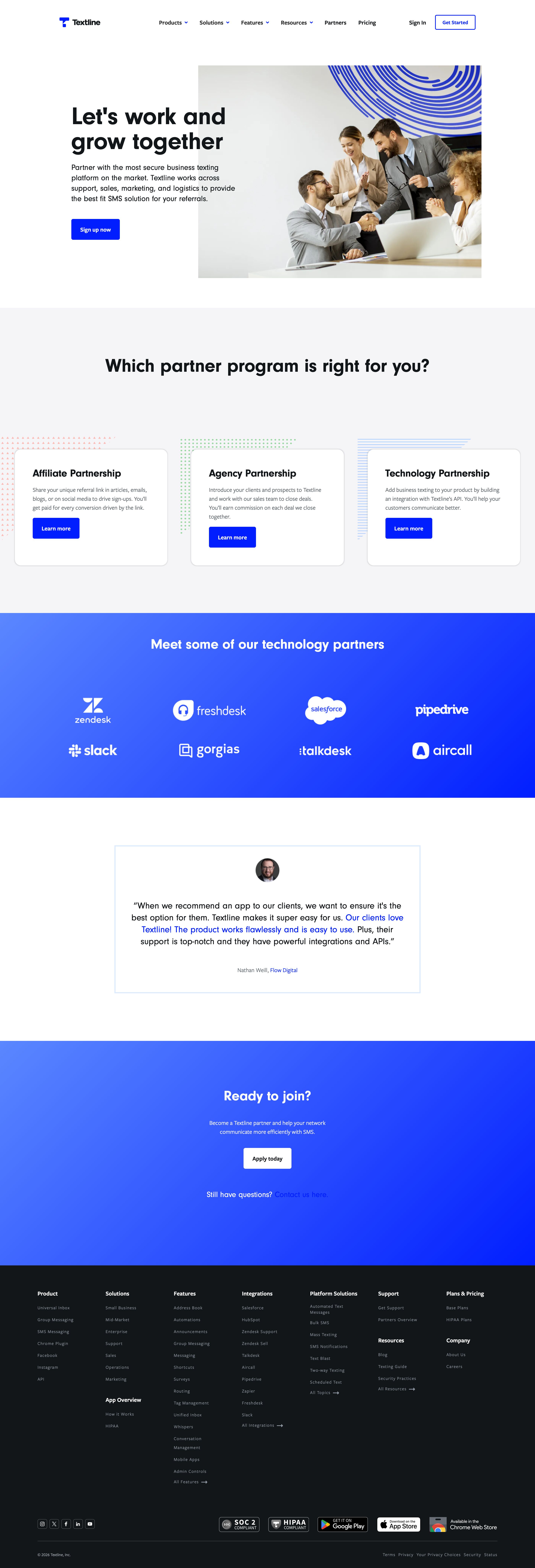 textline.com - Partner With Textline | Agencies, Affiliates, or Integration - Desktop Screenshot