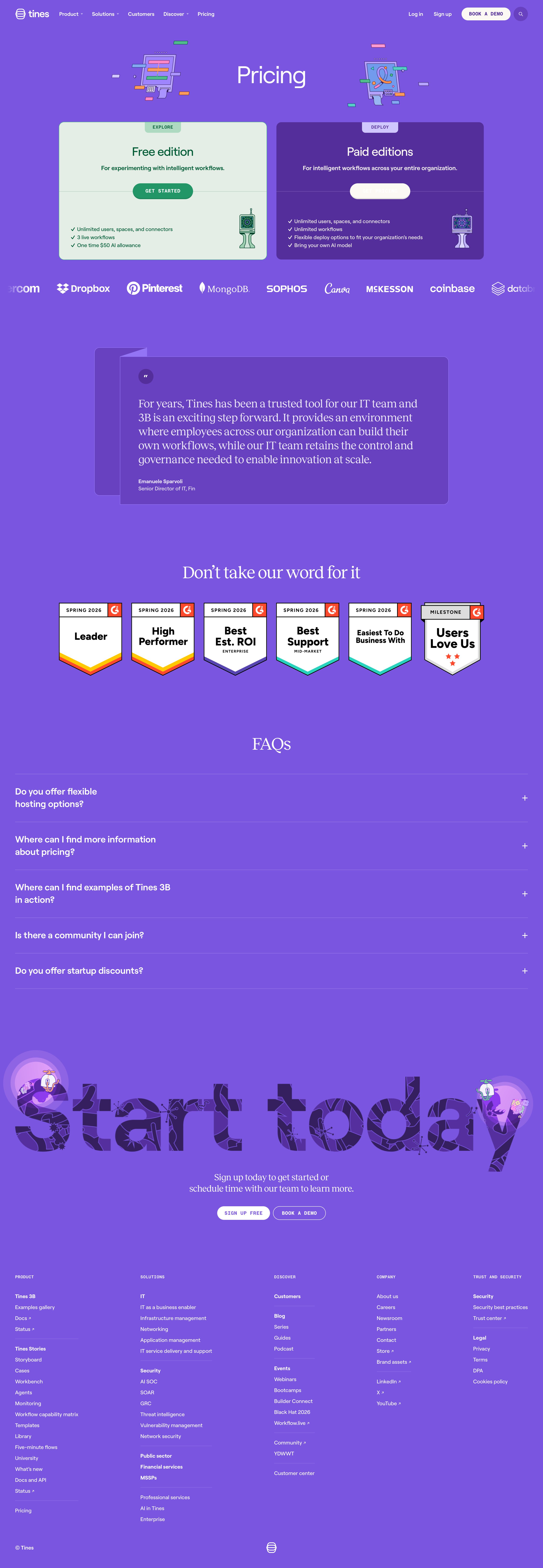 tines.com - Pricing | Tines - Desktop - Thu Jul 30 2026 23:12:40 GMT+0000 (Coordinated Universal Time) Screenshot