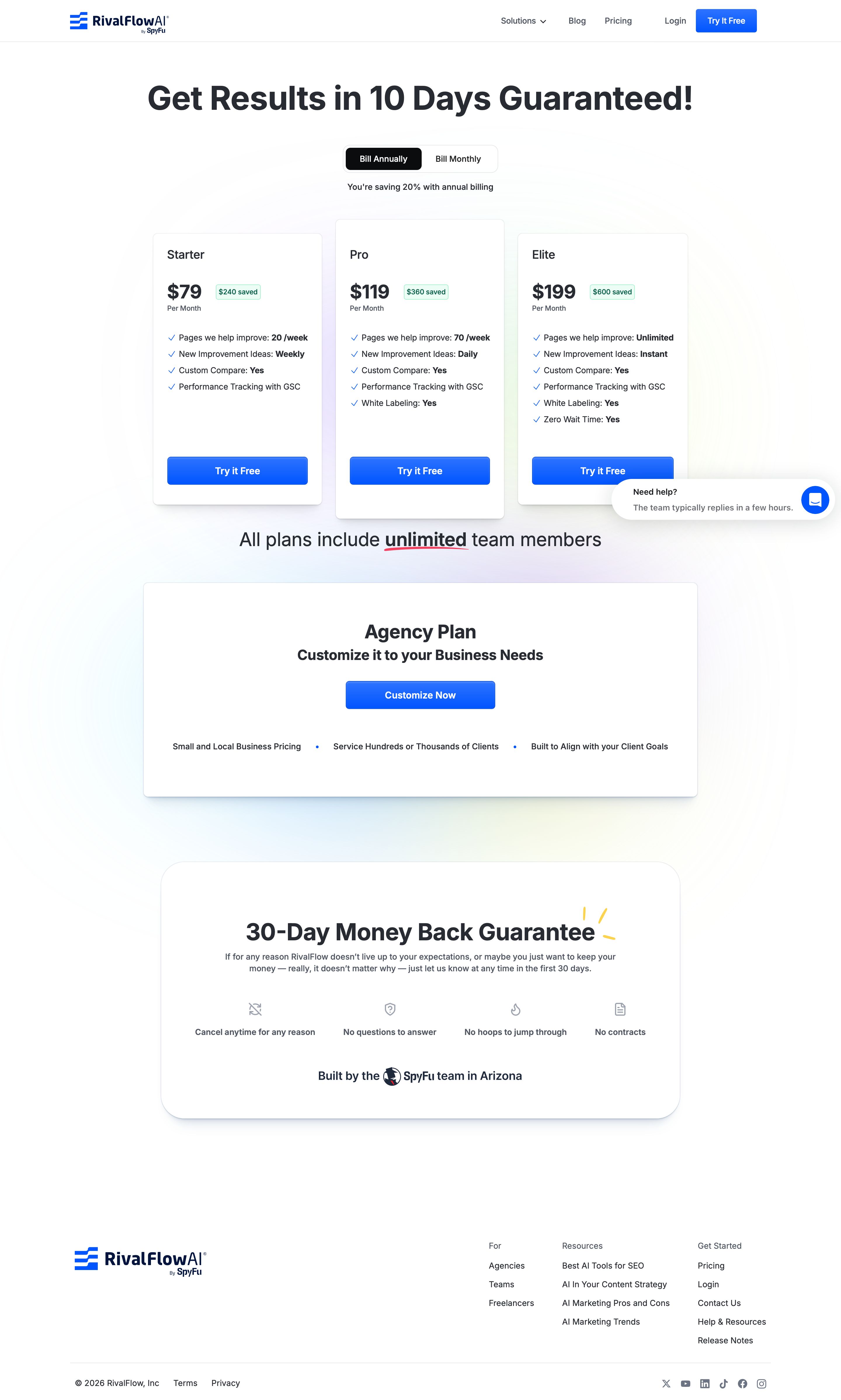 rivalflow.com - Pricing and Plans from $79 a month - RivalFlow AI by SpyFu - Desktop Screenshot
