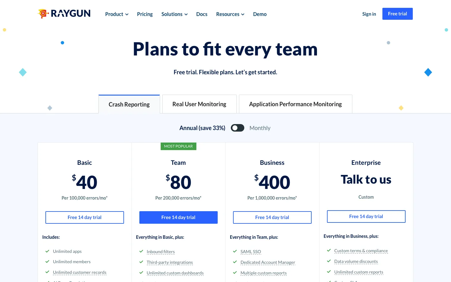 raygun.com - Pricing Screenshot Preview