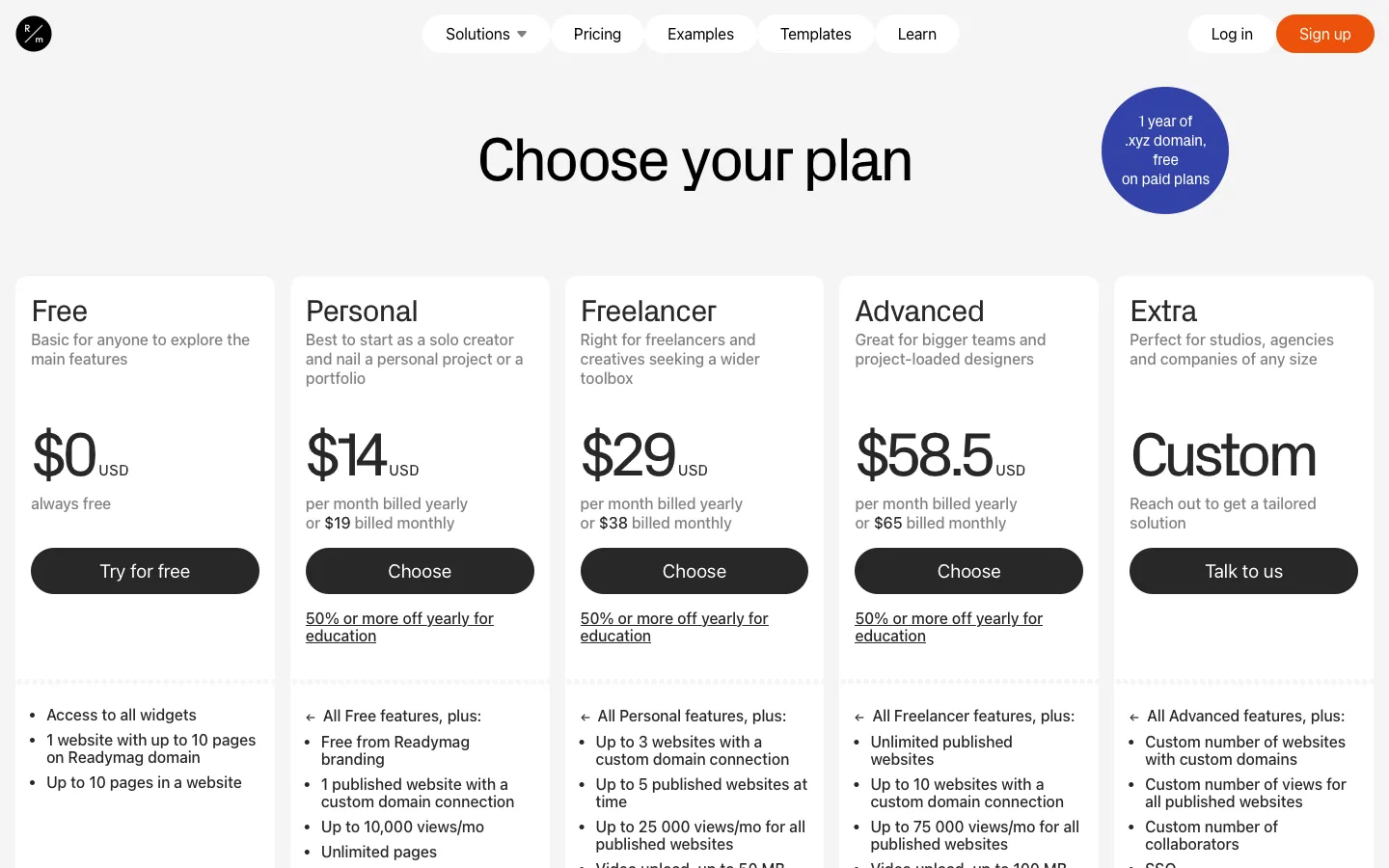 readymag.com - Pricing Screenshot Preview