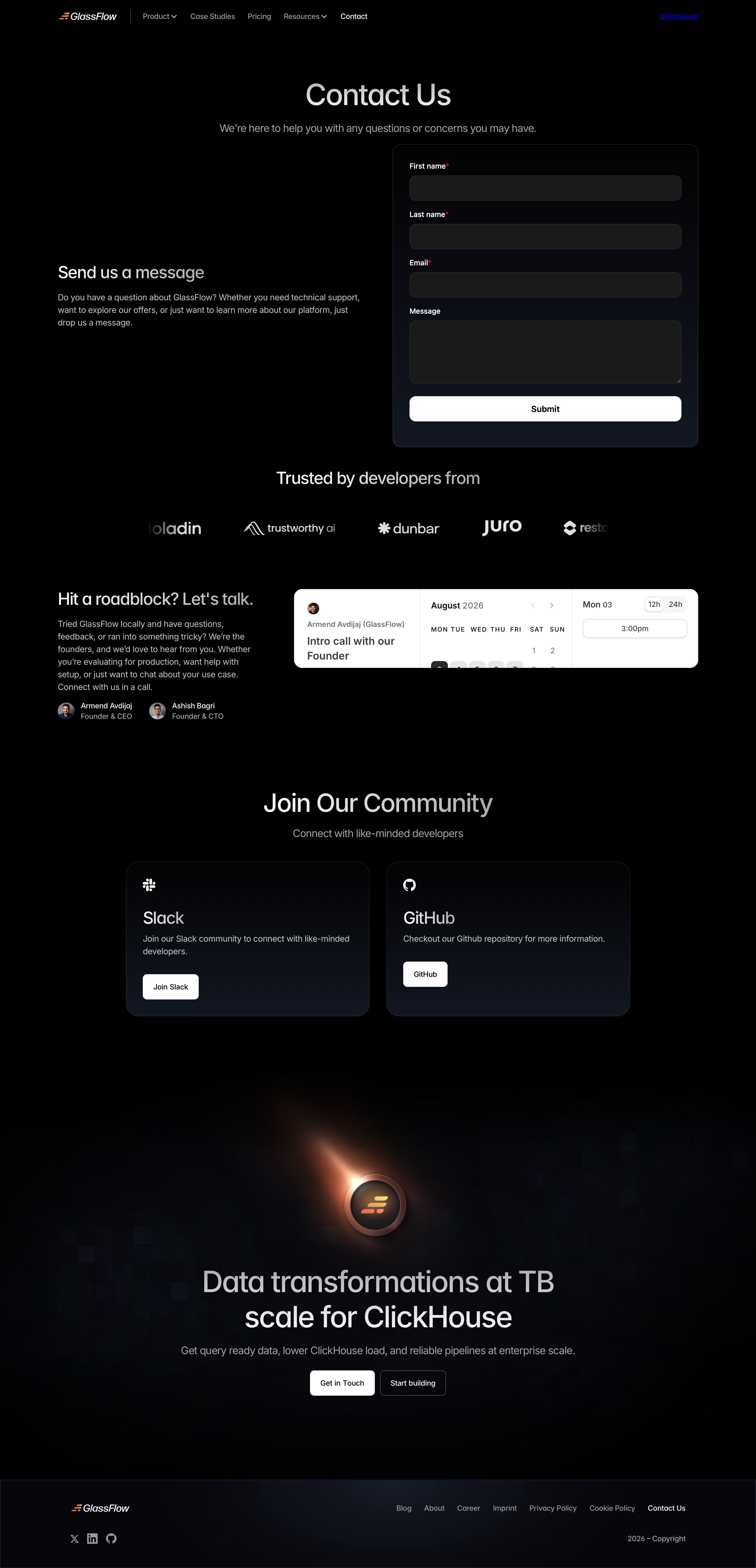 glassflow.dev - GlassFlow | Contact - Desktop - Mon Aug 03 2026 12:38:31 GMT+0000 (Coordinated Universal Time) Screenshot