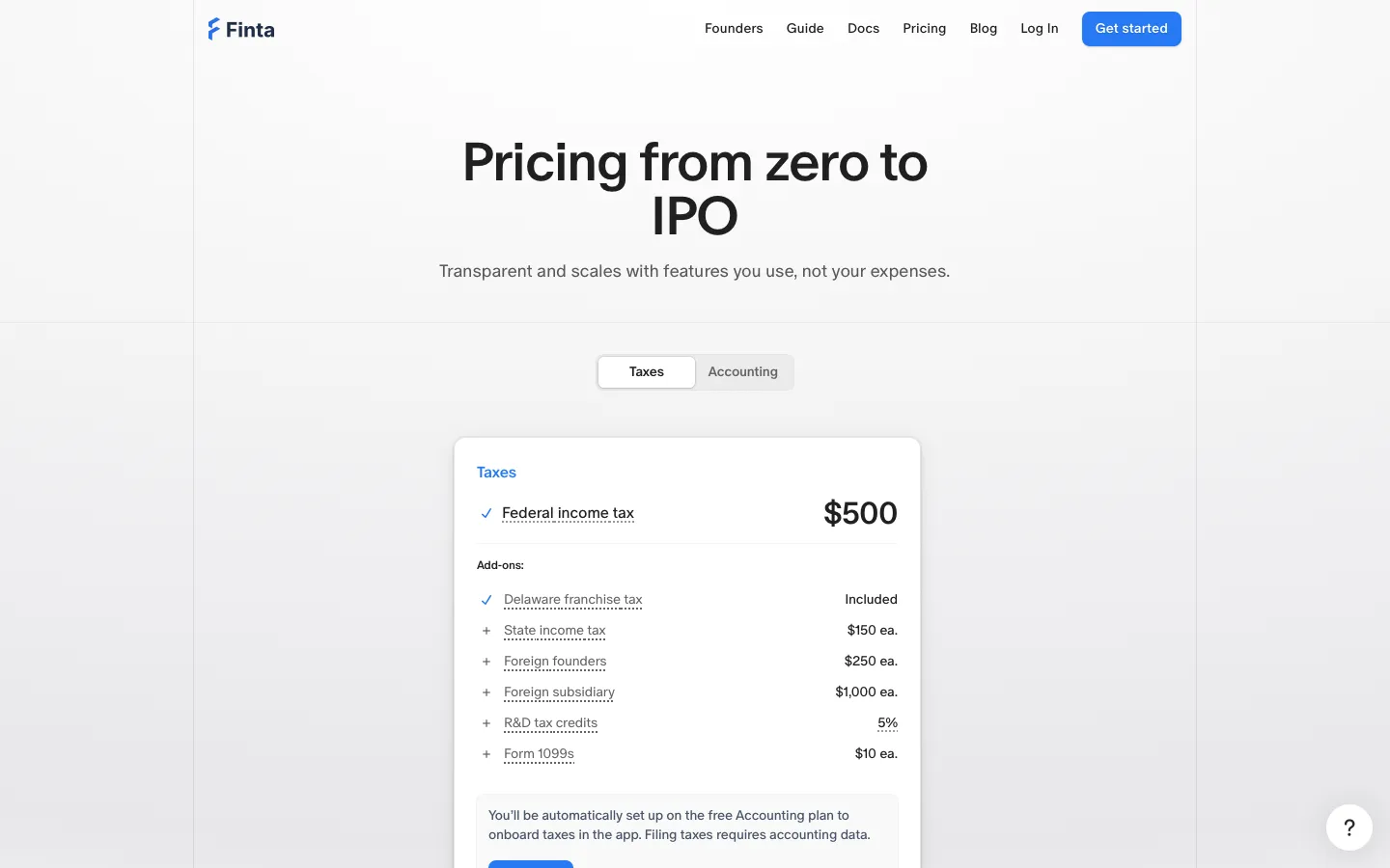 finta.com - Pricing Screenshot Preview
