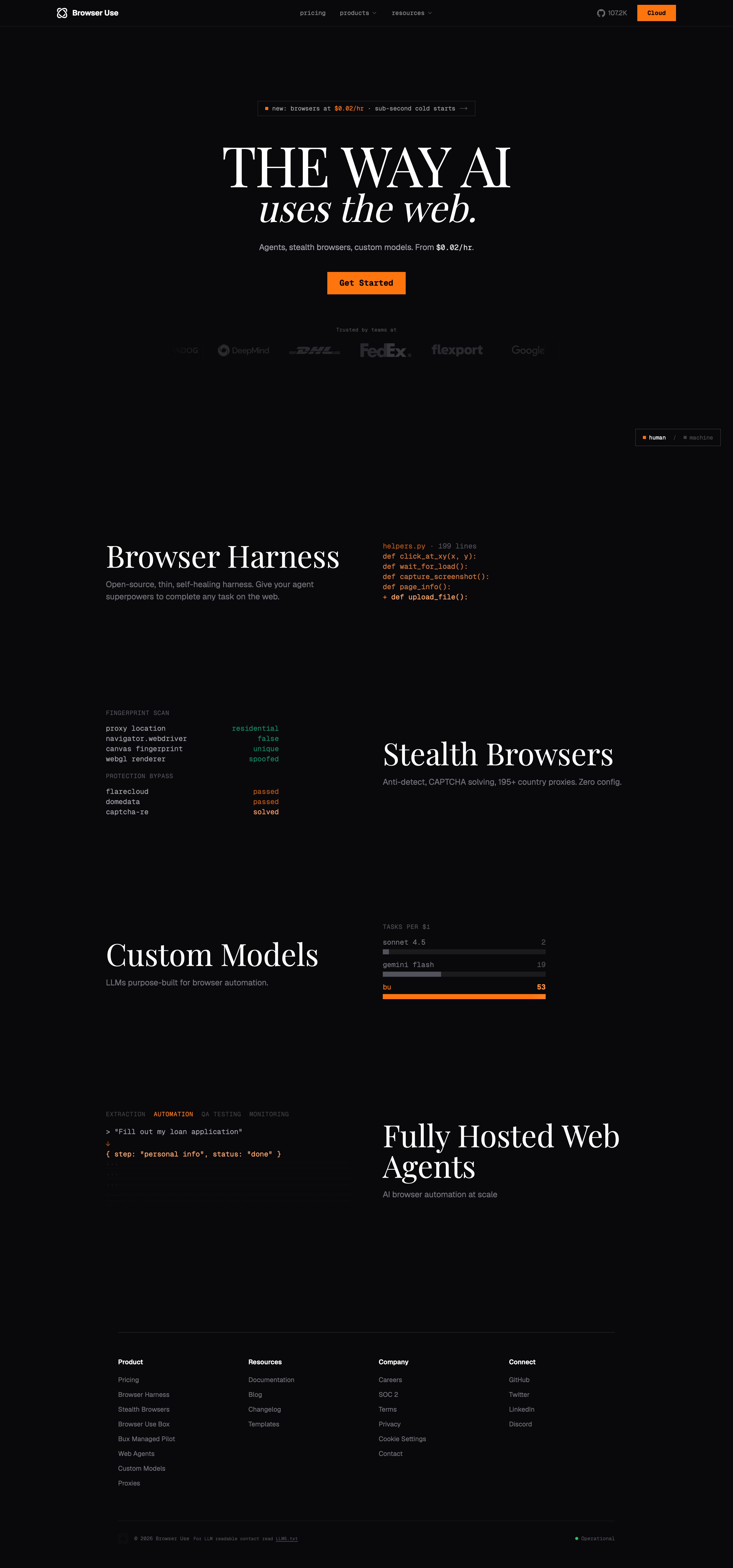 browser-use.com - Browser Use - The way AI uses the internet - Desktop - Wed Jul 29 2026 06:02:32 GMT+0000 (Coordinated Universal Time) Screenshot