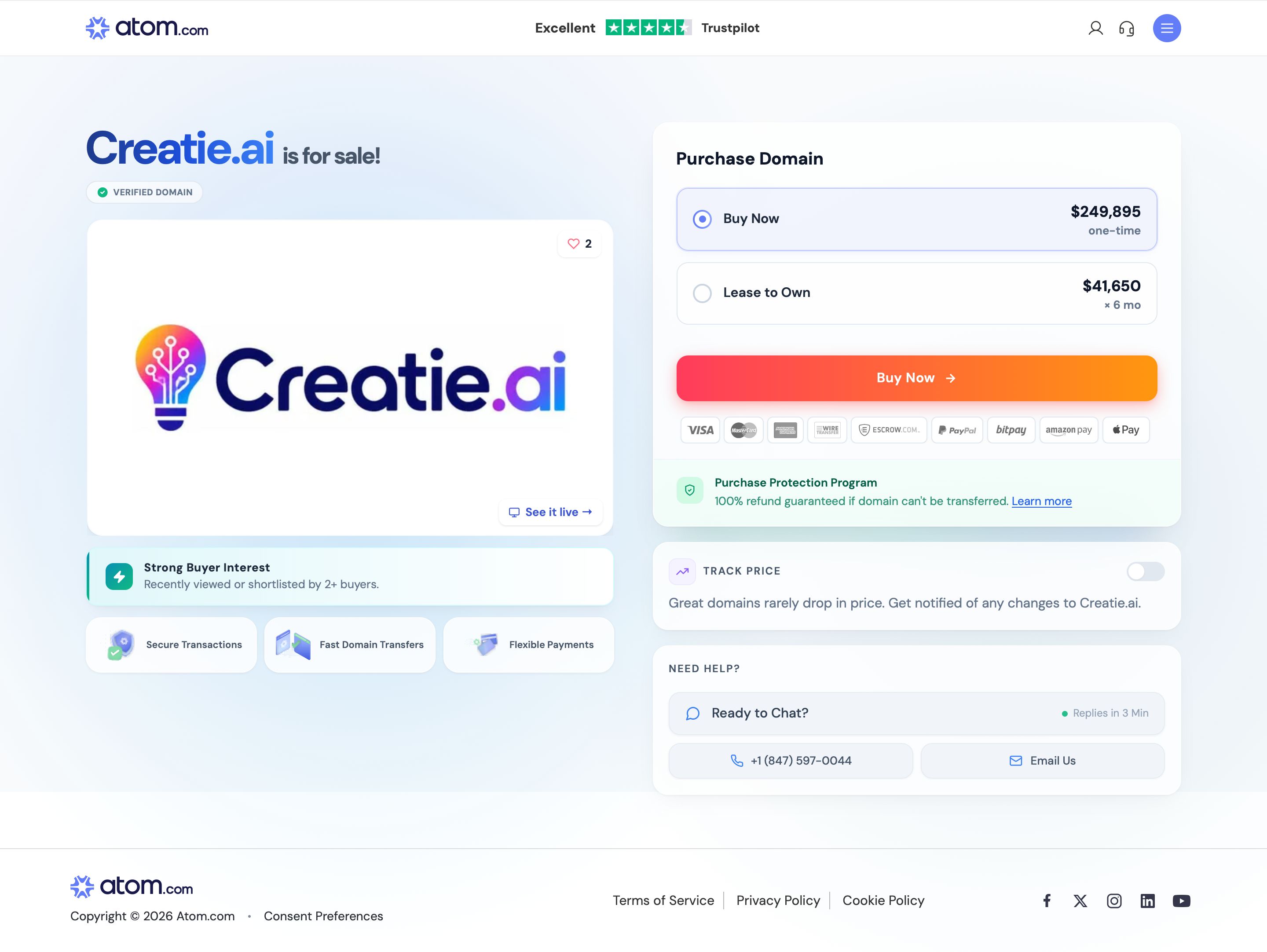 creatie.ai - Creatie.ai — Premium Domain For Sale | Atom - Desktop - Mon Jul 27 2026 08:28:15 GMT+0000 (Coordinated Universal Time) Screenshot