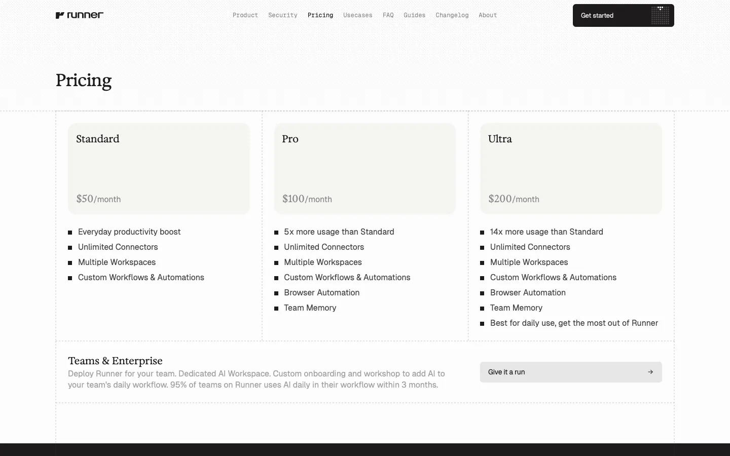 runner.now - Pricing Screenshot Preview