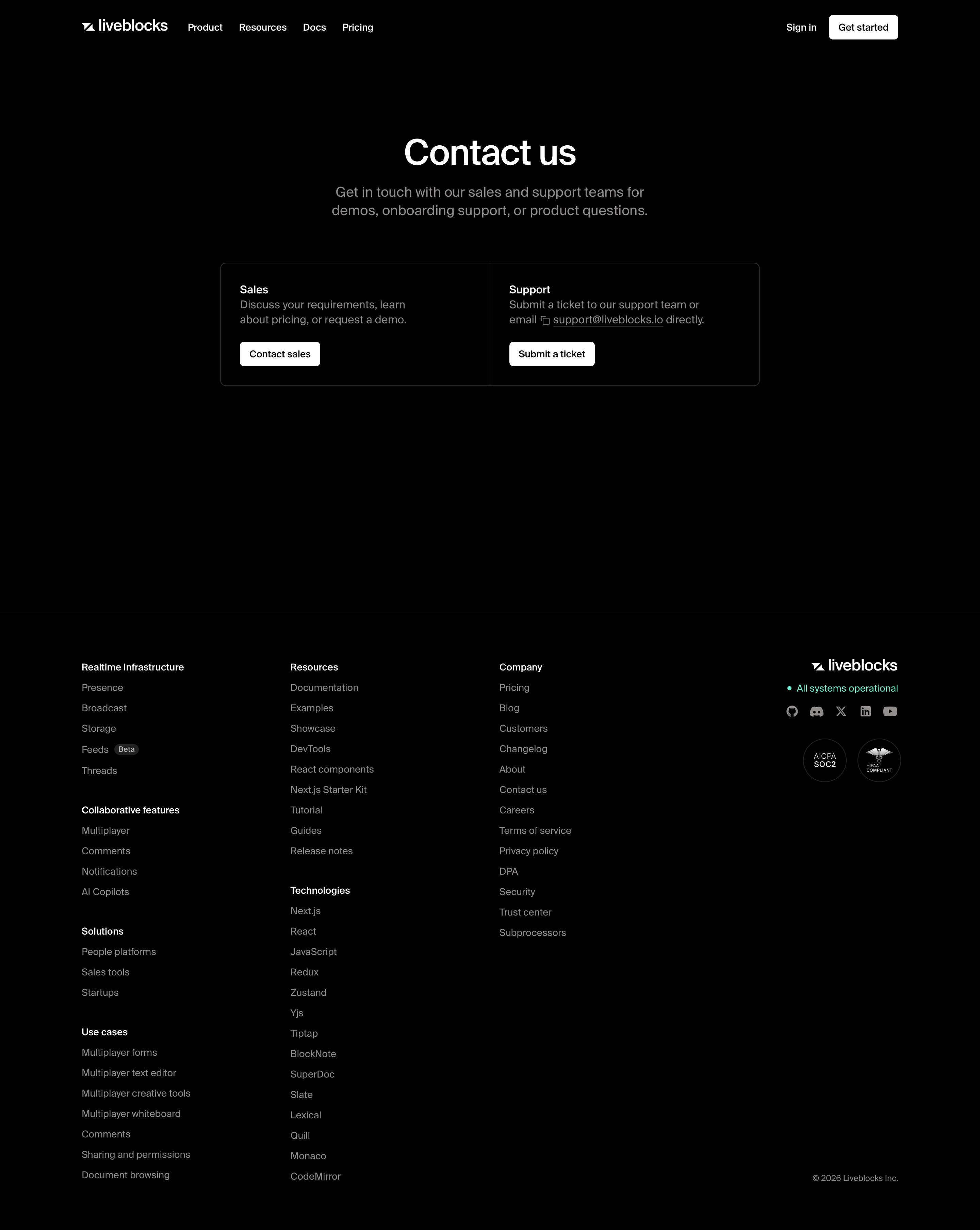 liveblocks.io - Contact us | Liveblocks - Desktop Screenshot