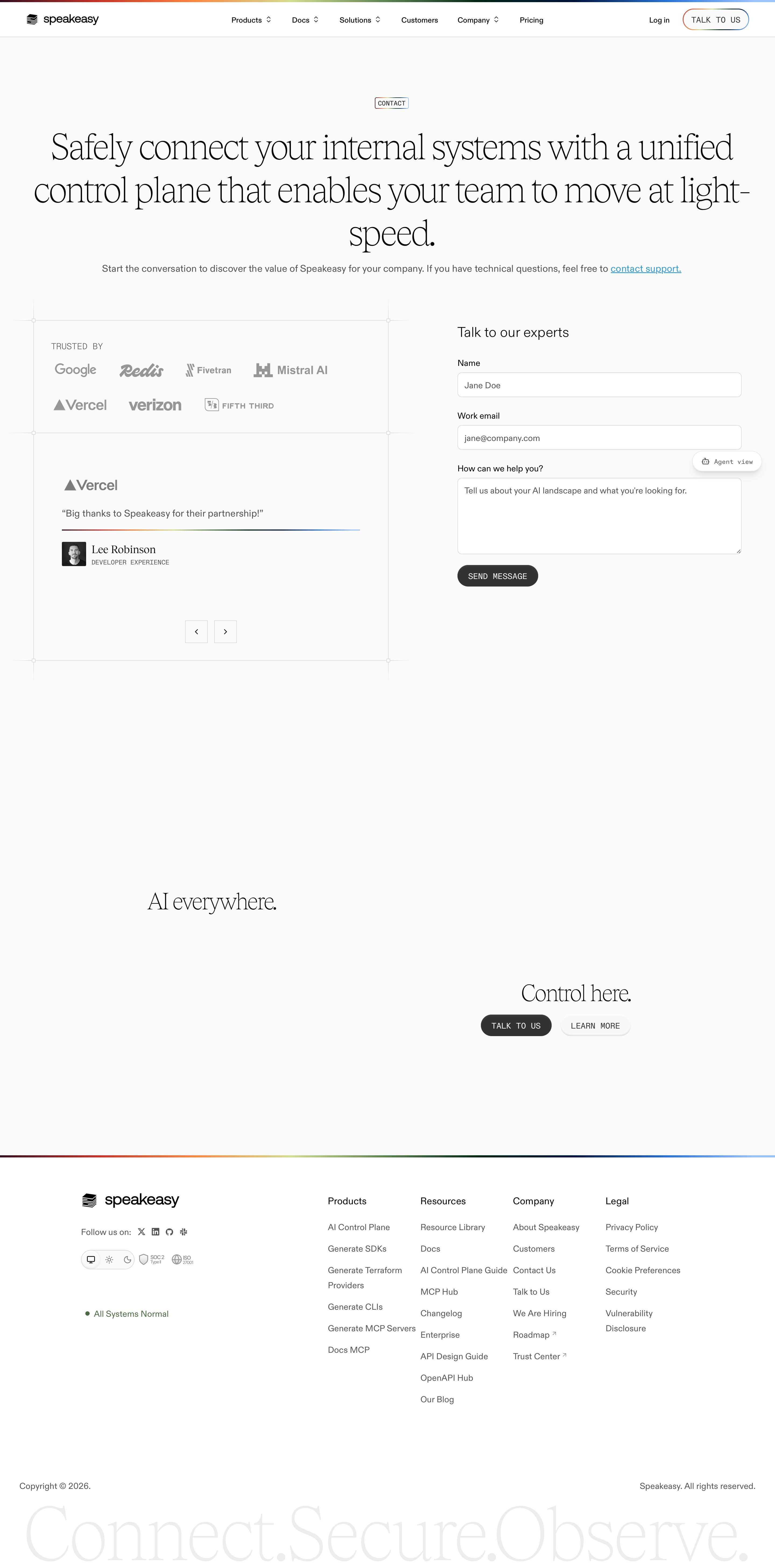 speakeasy.com - Contact — Speakeasy - Desktop Screenshot