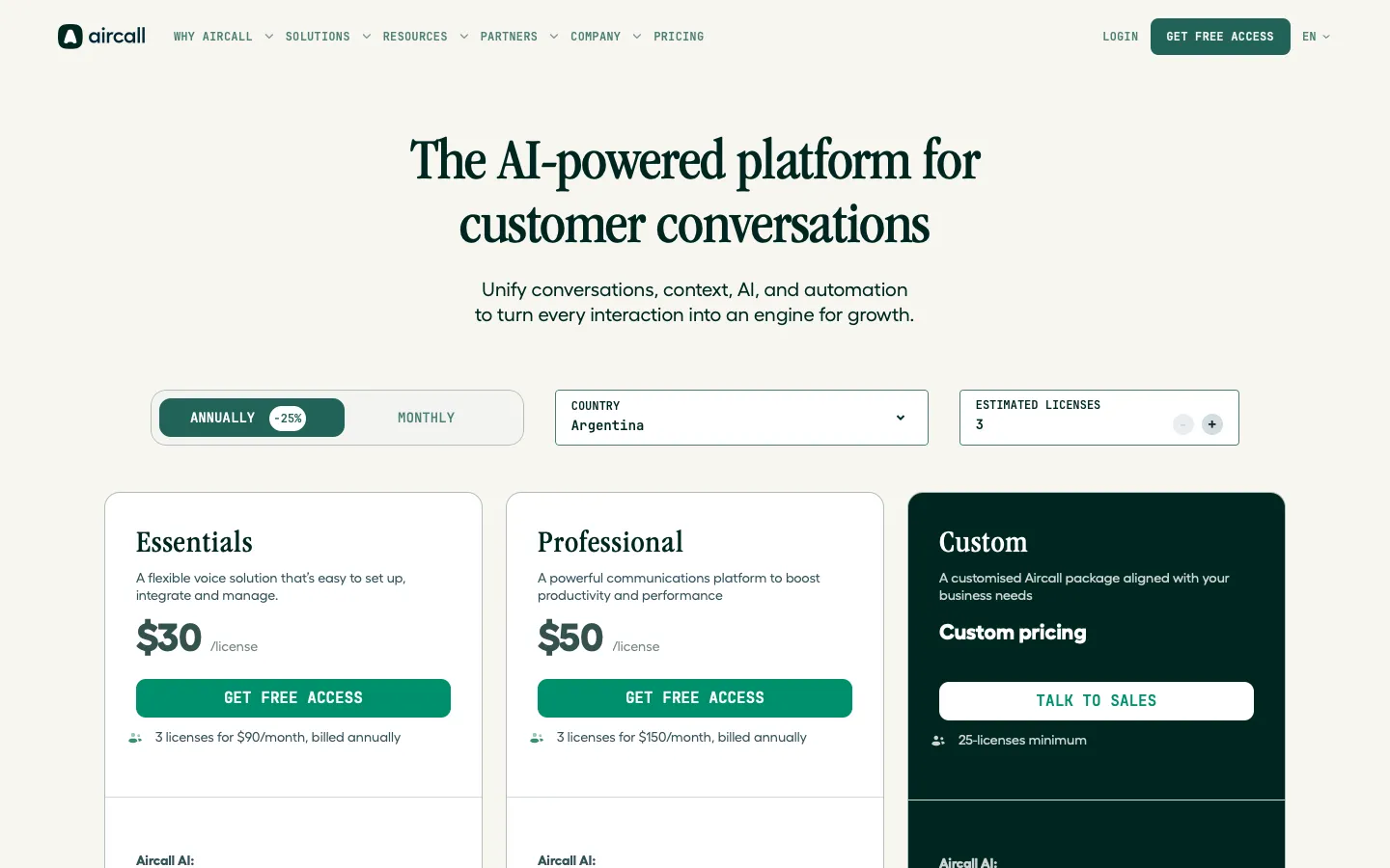 aircall.io - Pricing Screenshot Preview