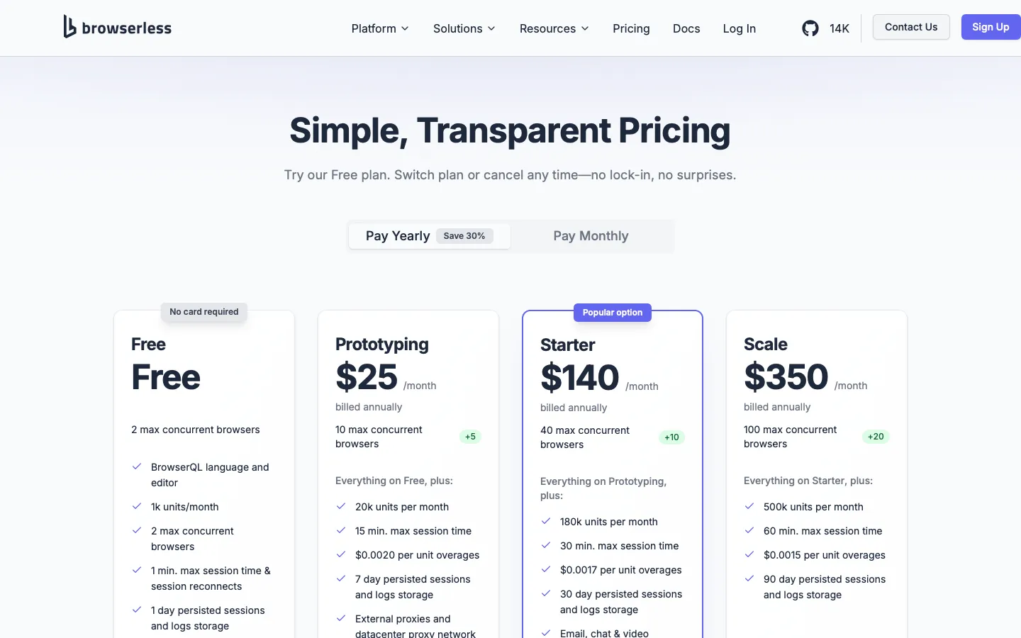 browserless.io - Pricing Screenshot Preview