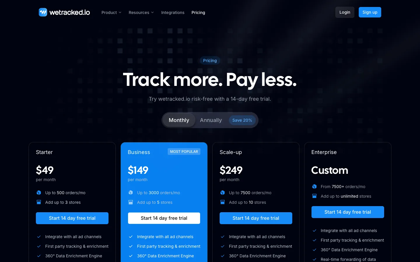 wetracked.io - Pricing Screenshot Preview