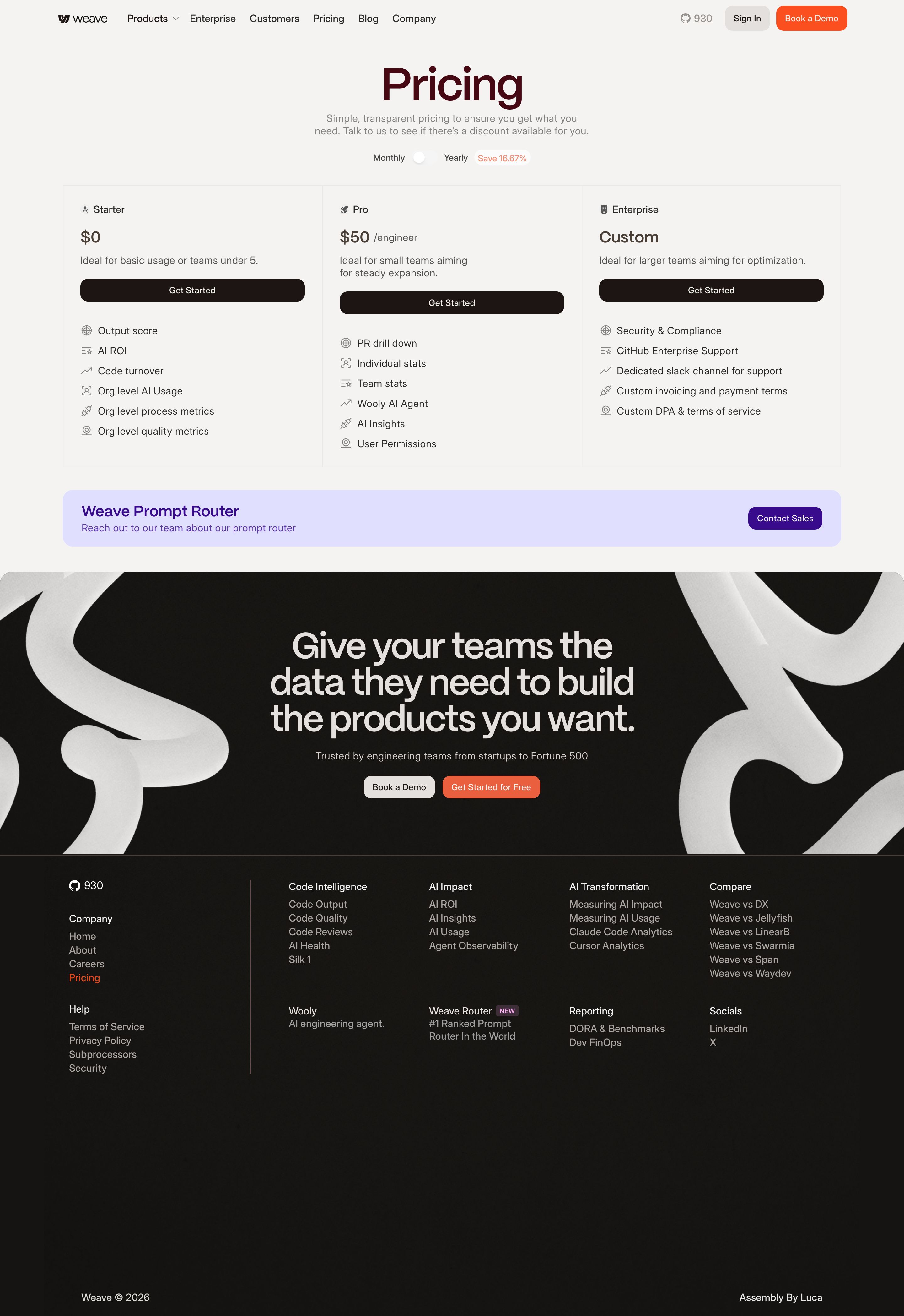 workweave.dev - Weave Pricing | Free, Pro & Enterprise Plans - Desktop - Tue Aug 04 2026 17:46:17 GMT+0000 (Coordinated Universal Time) Screenshot