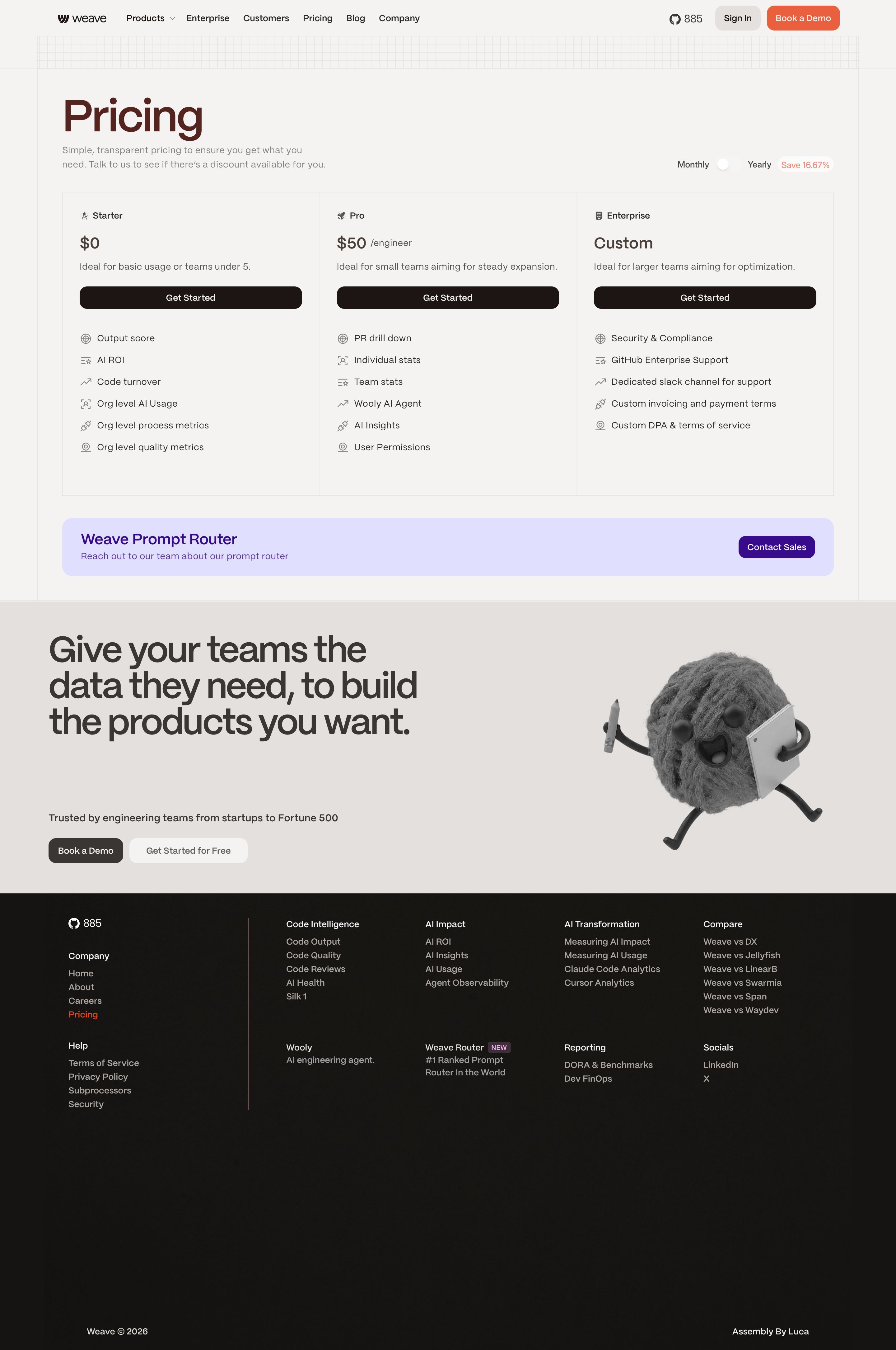 workweave.dev - Weave Pricing | Free, Pro & Enterprise Plans - Desktop - Tue Jul 28 2026 17:46:08 GMT+0000 (Coordinated Universal Time) Screenshot