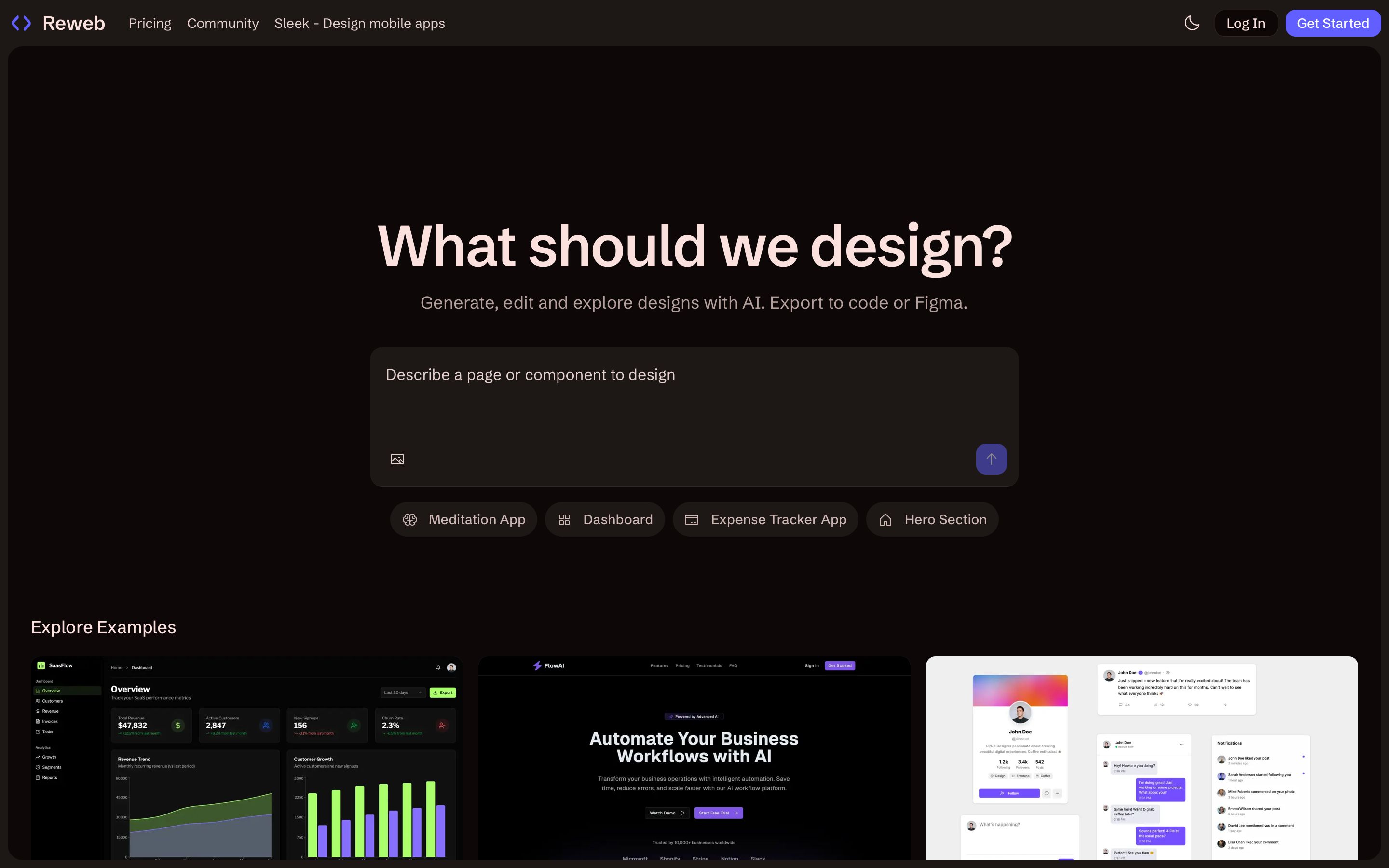 reweb.so - Reweb: AI-Powered UI Design Tool | Generate Beautiful Interfaces - Desktop Screenshot